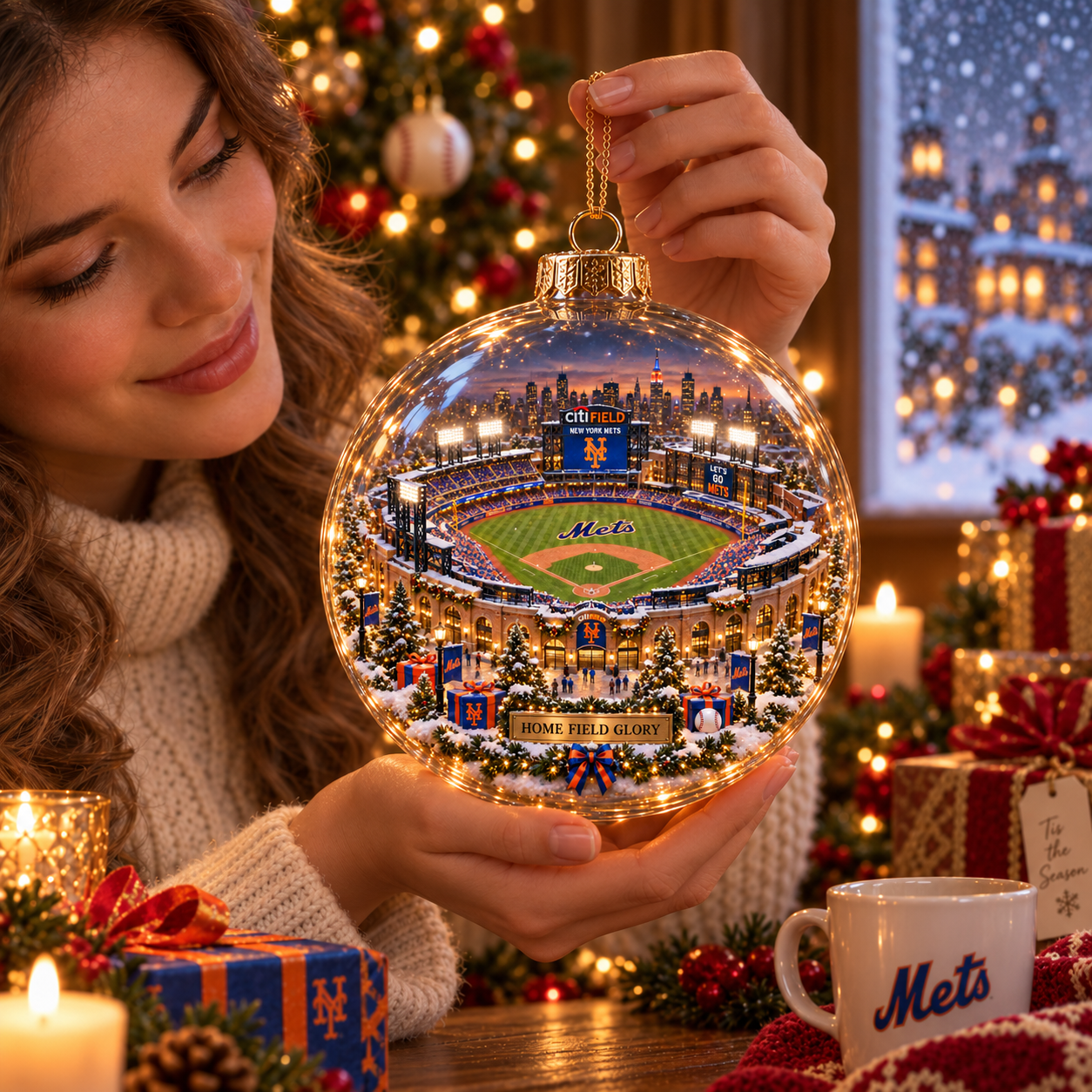 🧡💙 Baseball Brings Us Together — Light-Up Baseball Diorama Ornament