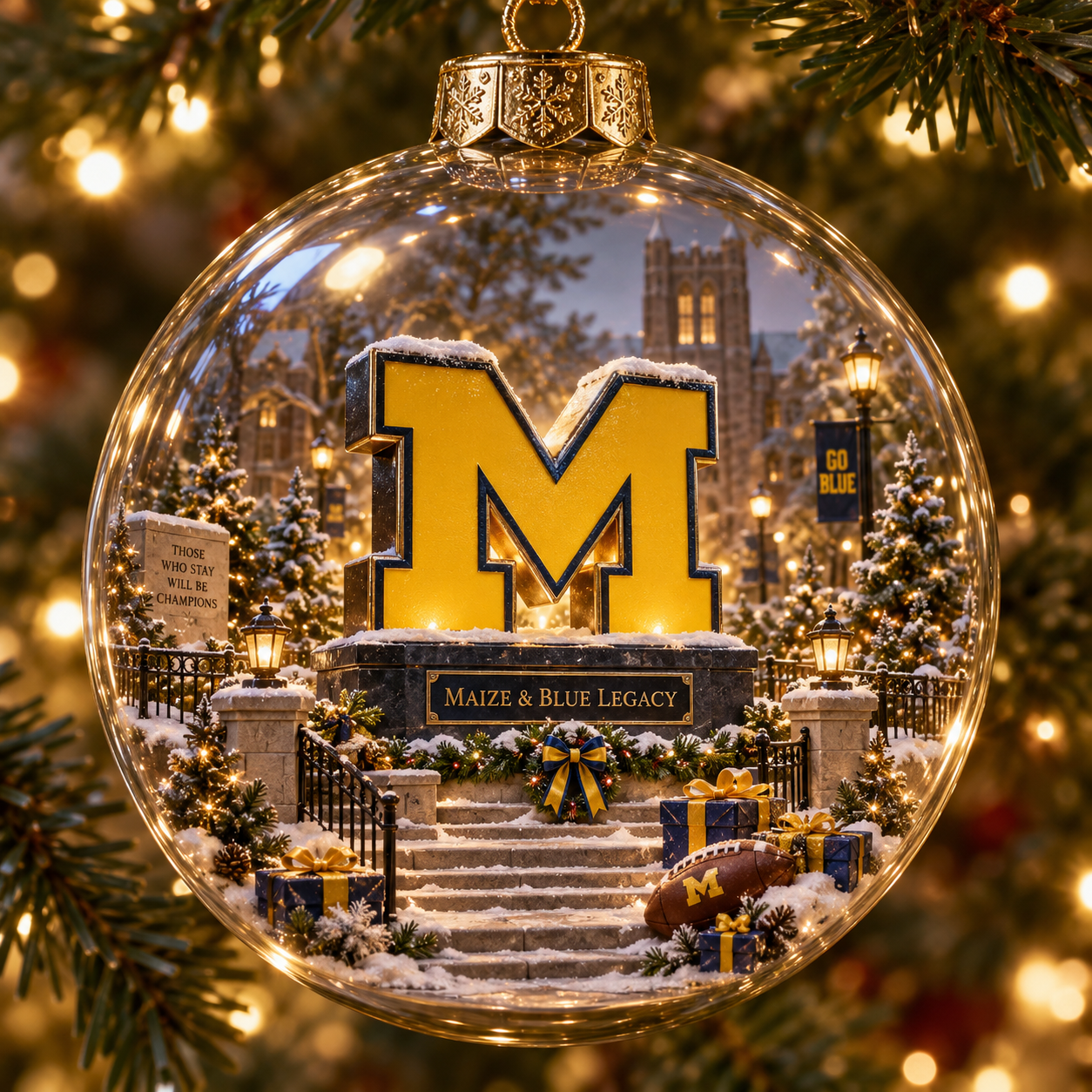🏈🎄 Go Blue – Light-Up College Football Heritage Christmas Ornament