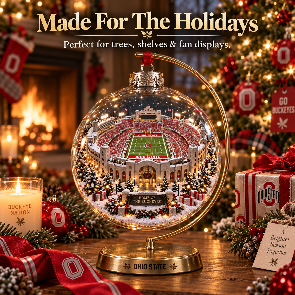 🎄 Scarlet & Gray Forever — Light-Up College Football Diorama Ornament