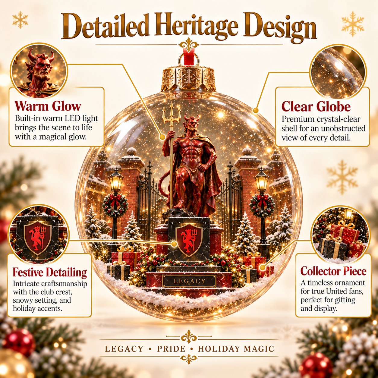 🎄 United in Red — Light-Up Football Heritage Diorama Ornament