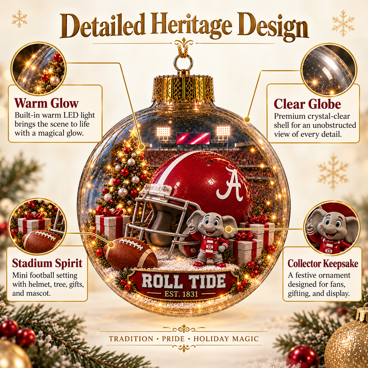 🏈🎄 Light-Up College Football Christmas Ornament