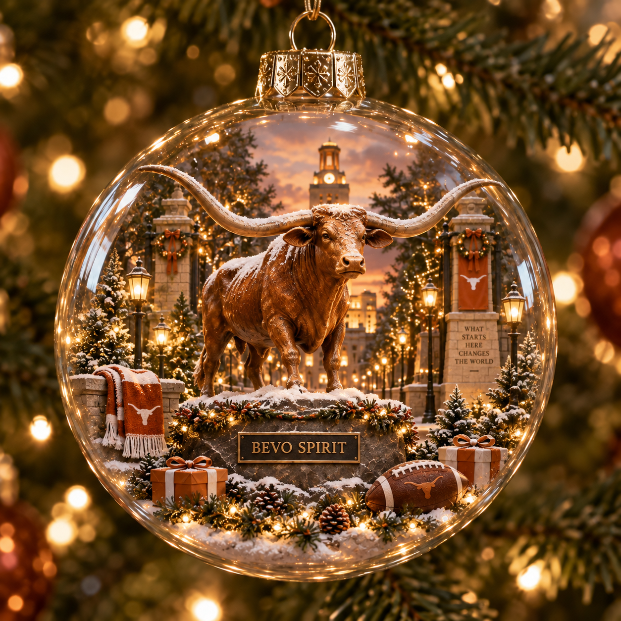 🏈🎄 Hook ’Em – Light-Up College Football Heritage Christmas Ornament
