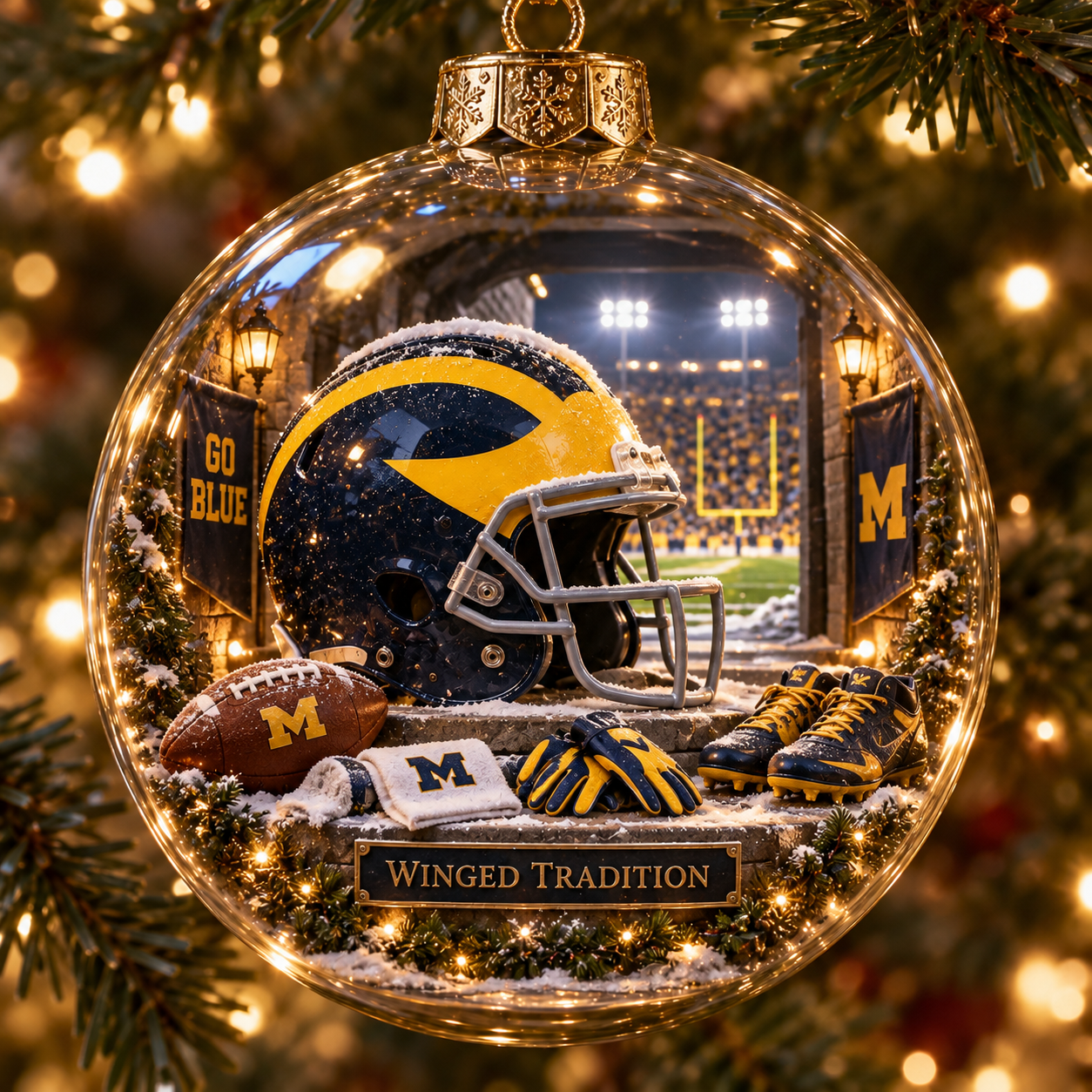 🏈🎄 Go Blue – Light-Up College Football Heritage Christmas Ornament