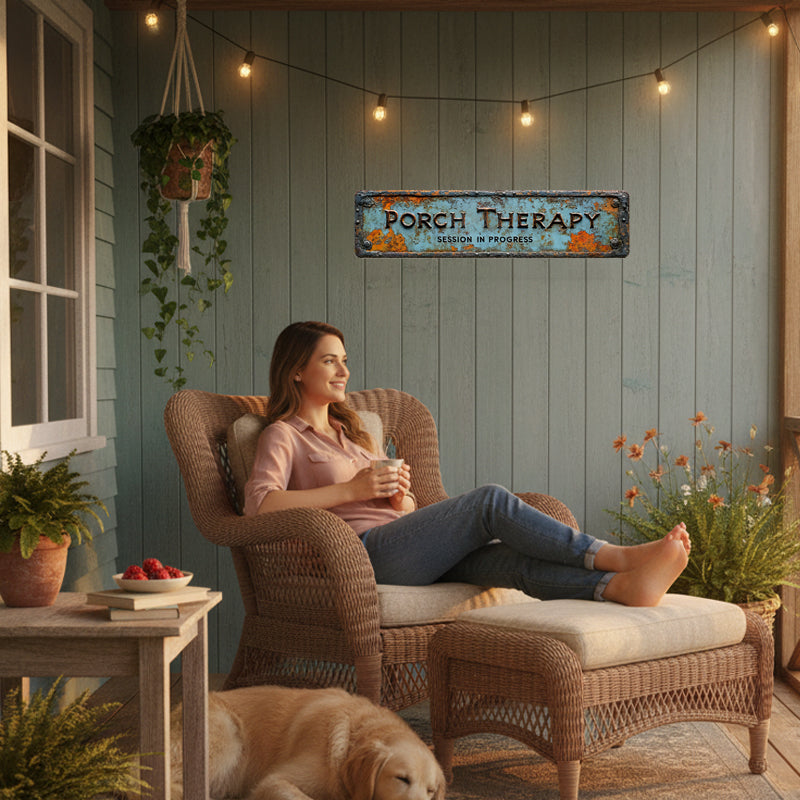 “Porch Therapy” Rustic Wall Sign