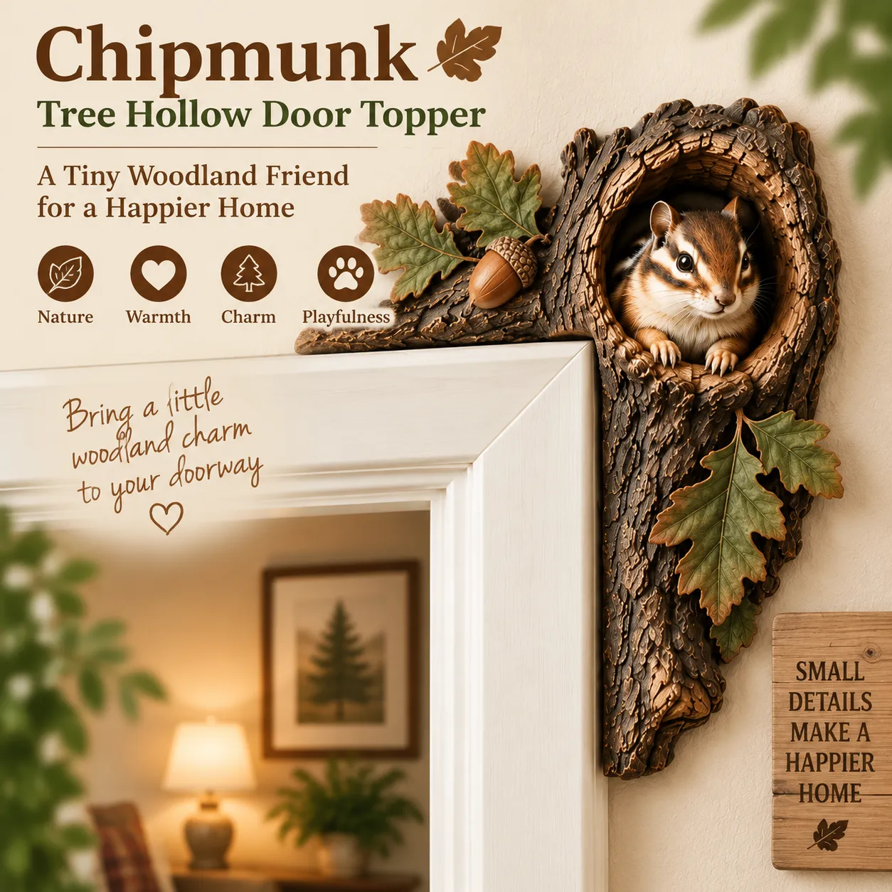 🔥Last Day BUY 2 GET 1 FREE🐿️ 3D Chipmunk Tree Hollow Door Topper | Woodland Animal Doorway Decor For Cozy Nature Homes