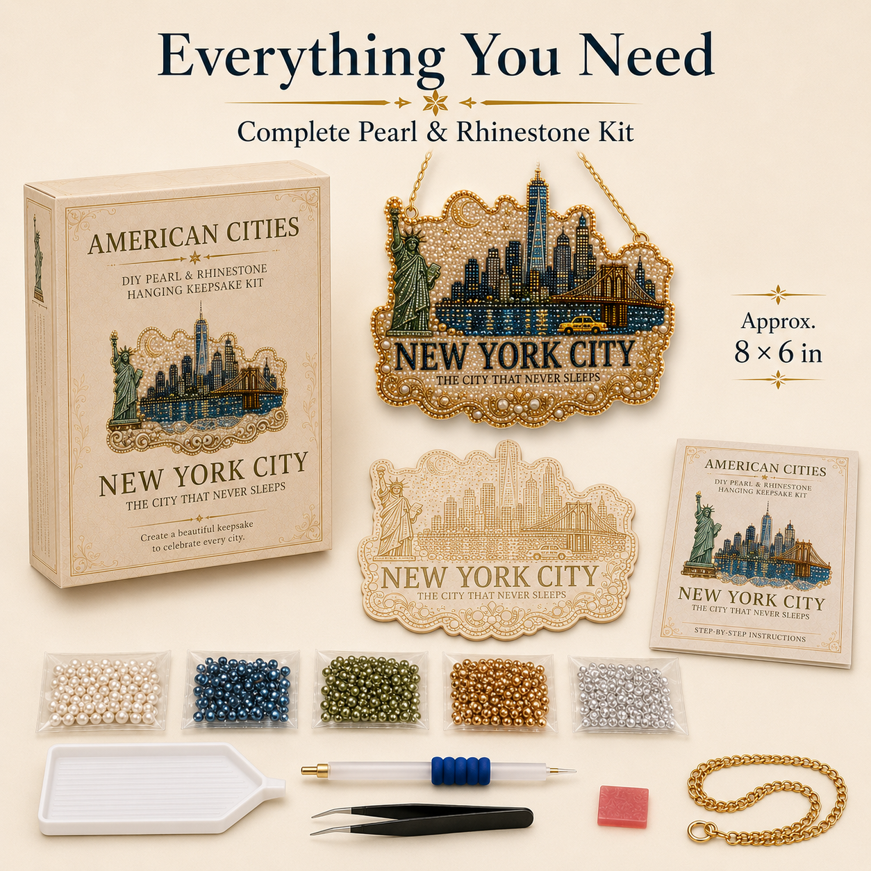 🏙️ American Cities Pearl & Rhinestone Hanging Keepsake DIY Kit