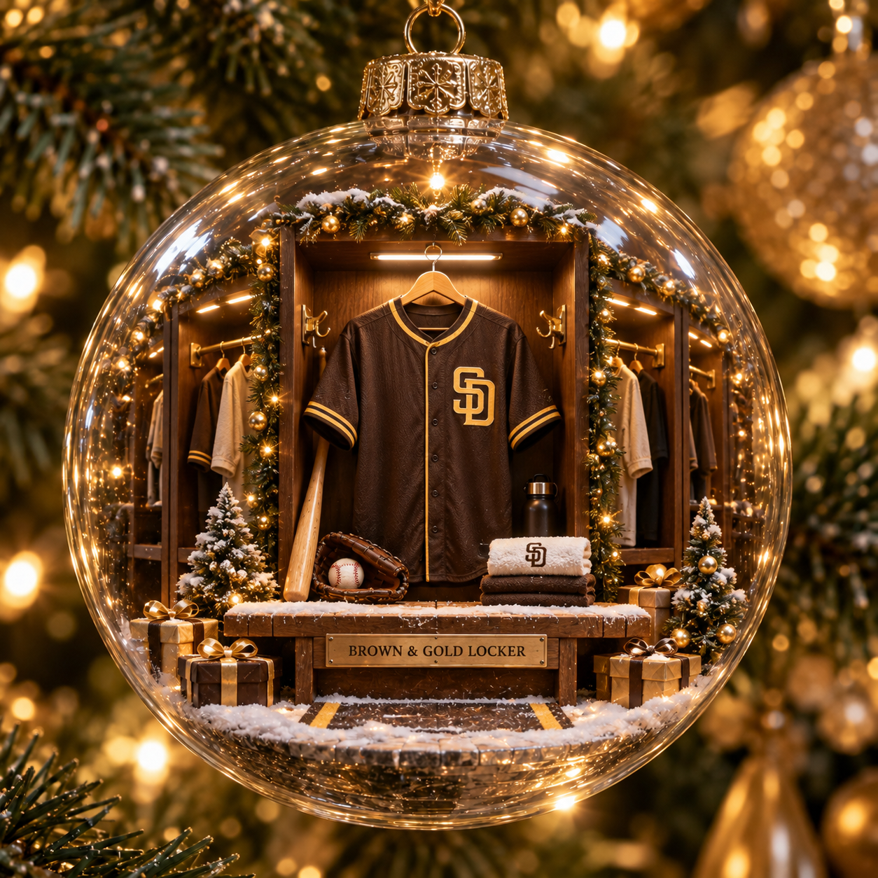 ⚾🎄 Faith. Family. Baseball. – Light-Up Baseball Heritage Christmas Ornament