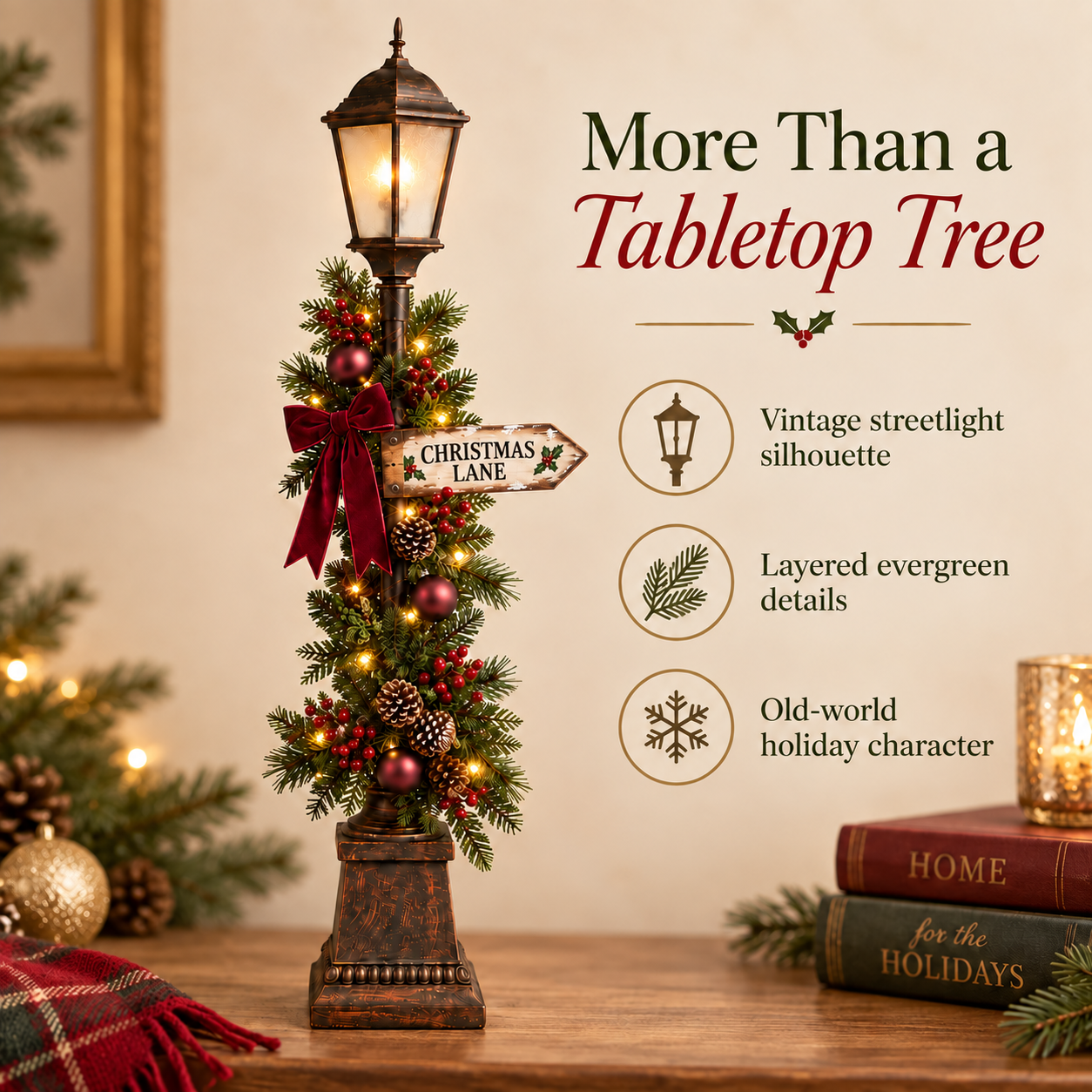 Old Christmas Streetlight – Lighted Tabletop Holiday Decor