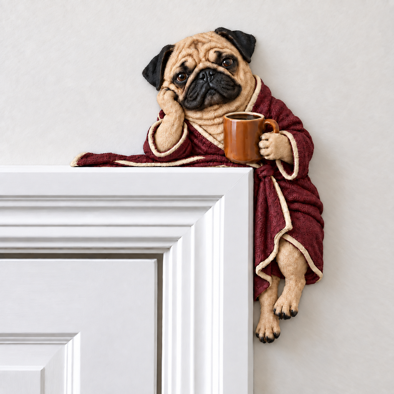 Cozy Coffee Pug Door Corner Topper