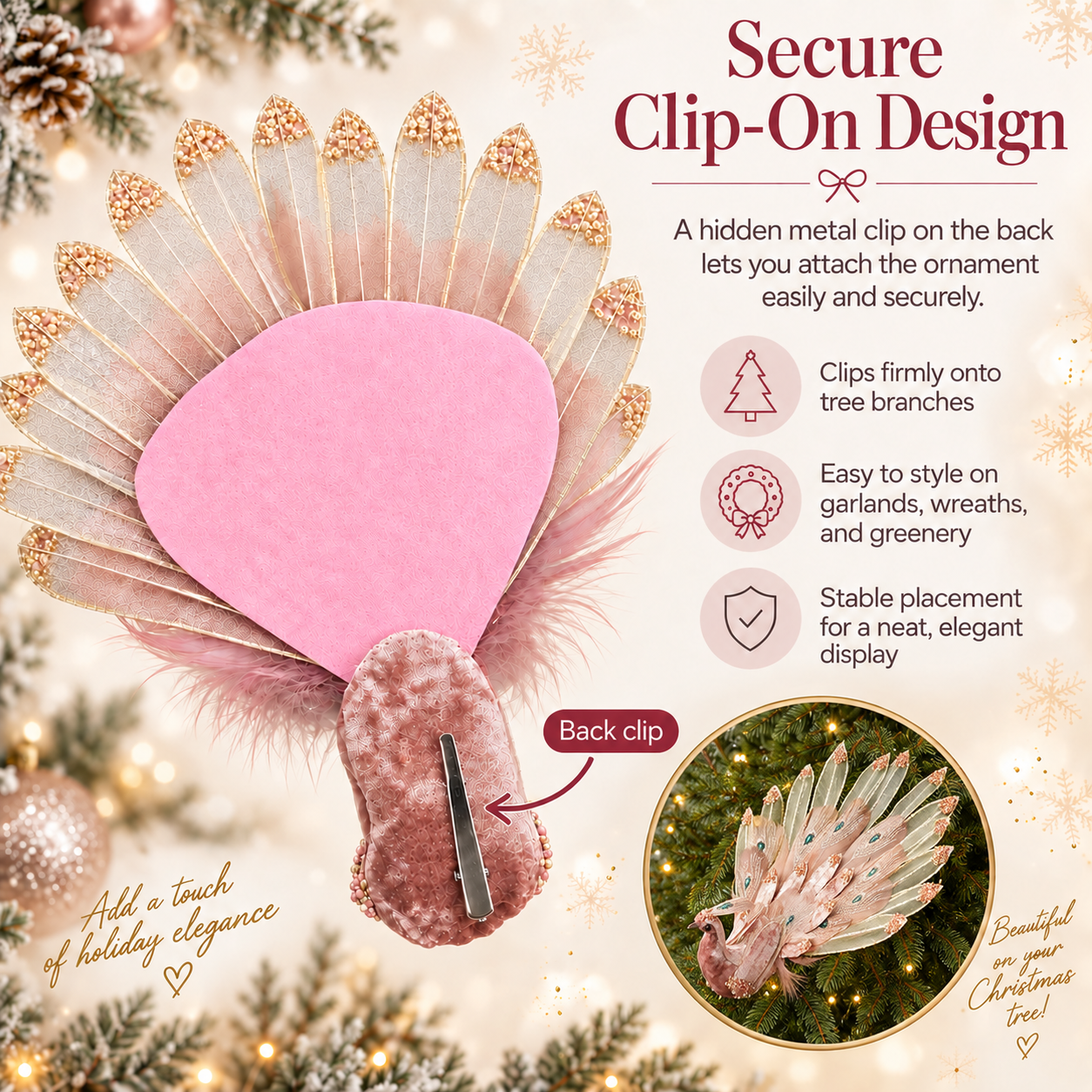 Elegant Peacock Christmas Ornament