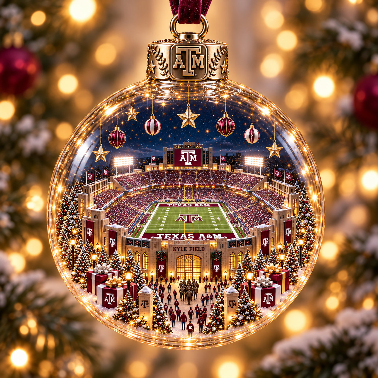 🏈 Game Day Glow – Light-Up Football Stadium Christmas Ornament