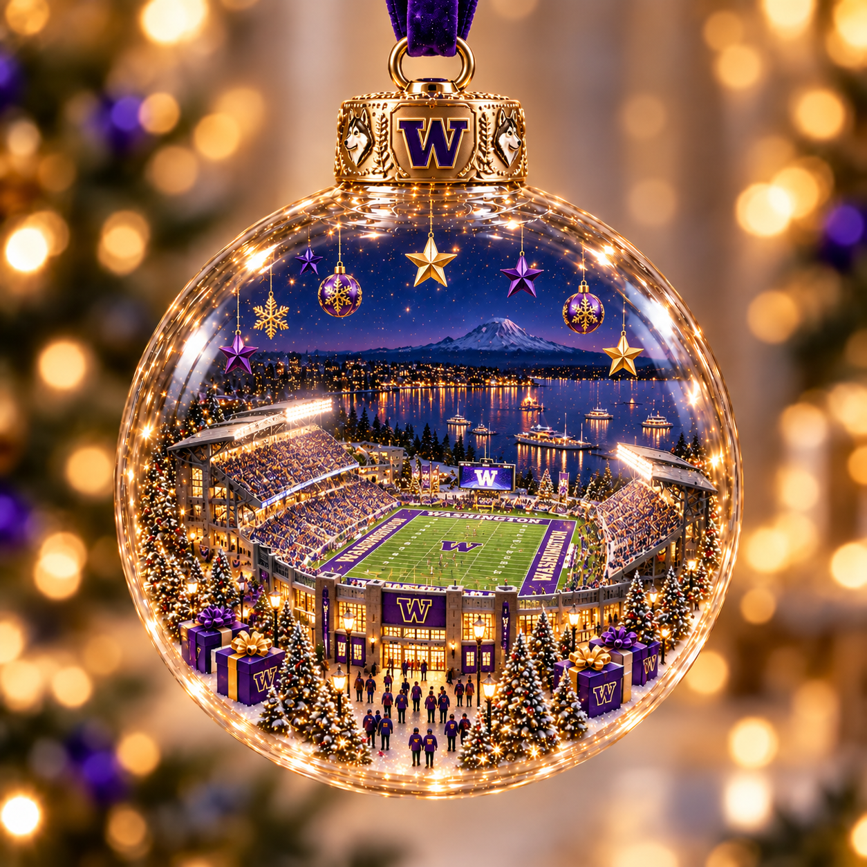 🏈 Game Day Glow – Light-Up Football Stadium Christmas Ornament