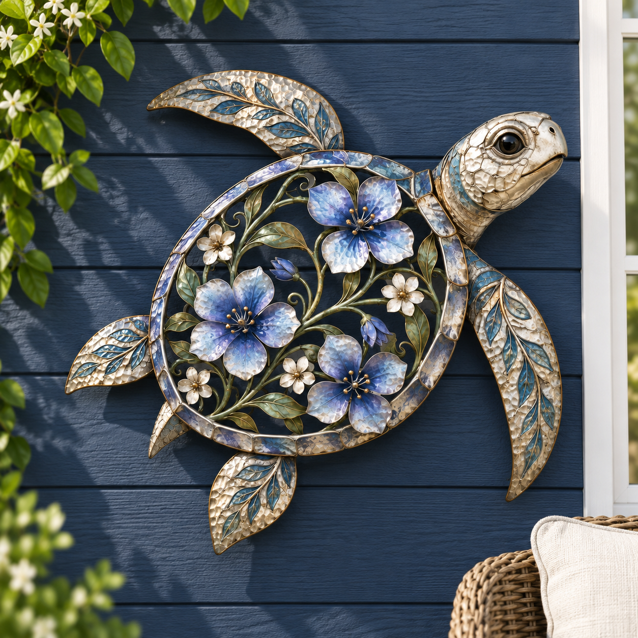 Floral Sea Turtle Metal Wall Decor