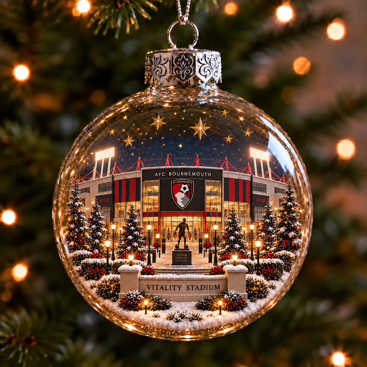 ⚽🎄 Light-Up Football Stadium Christmas Ornament