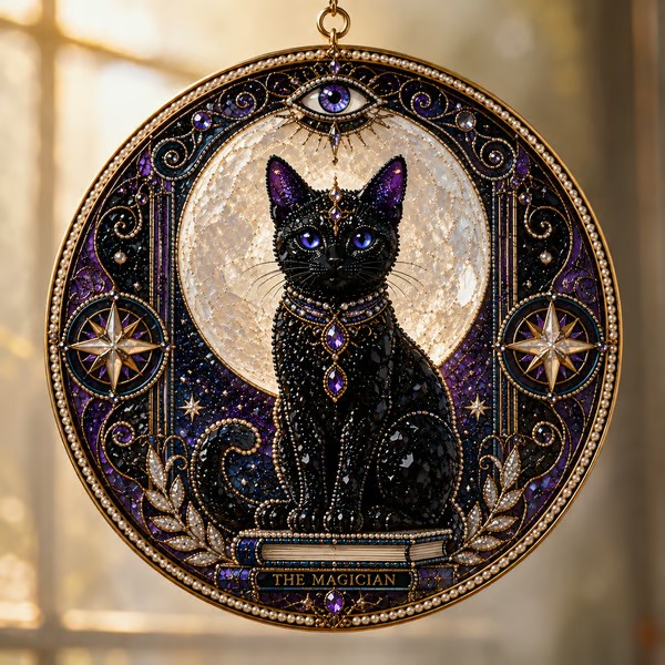 🌙 DIY Celestial Black Cat Window Hanging Kit | 3D Pearl Bead Suncatcher 🔮✨