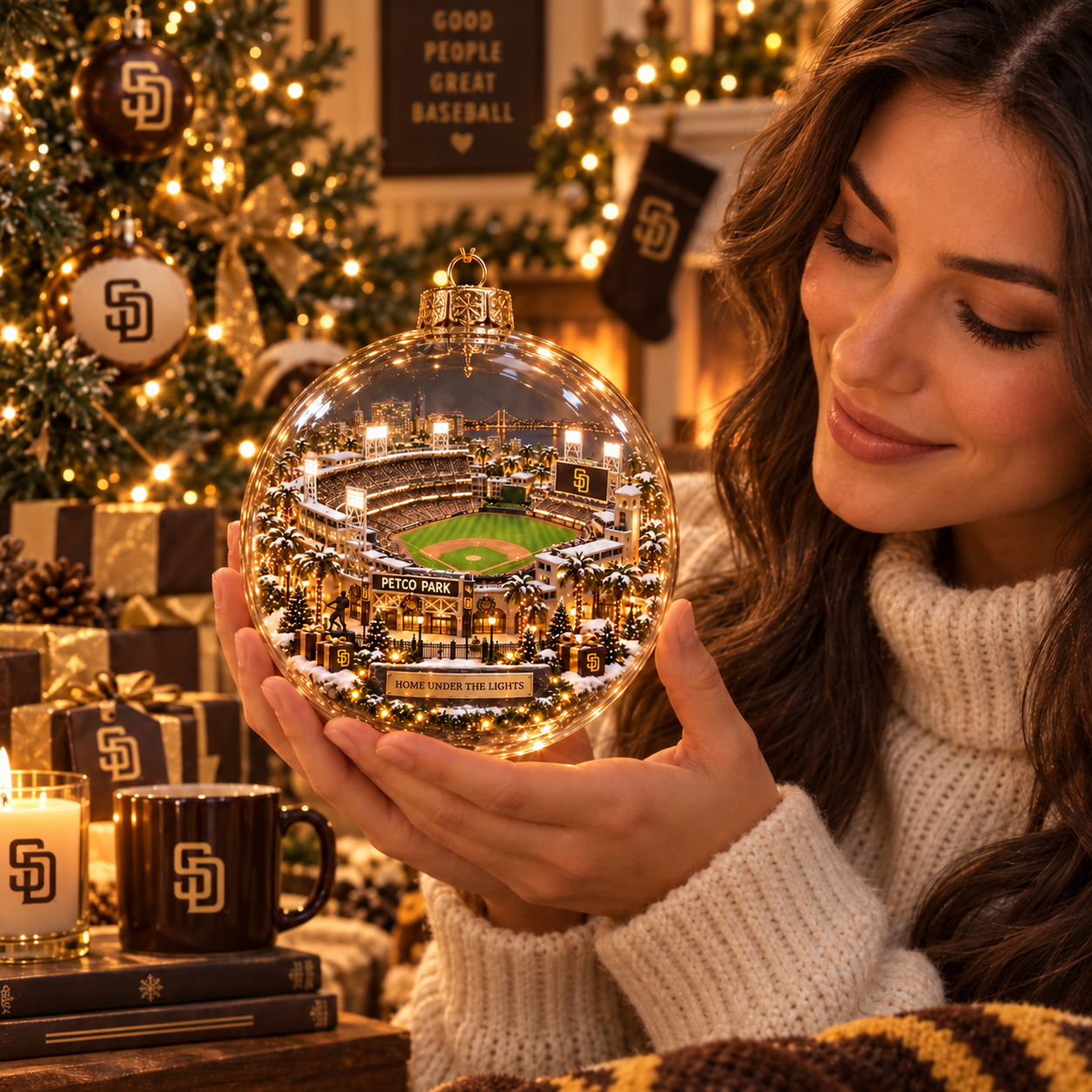 ⚾🎄 Faith. Family. Baseball. – Light-Up Baseball Heritage Christmas Ornament