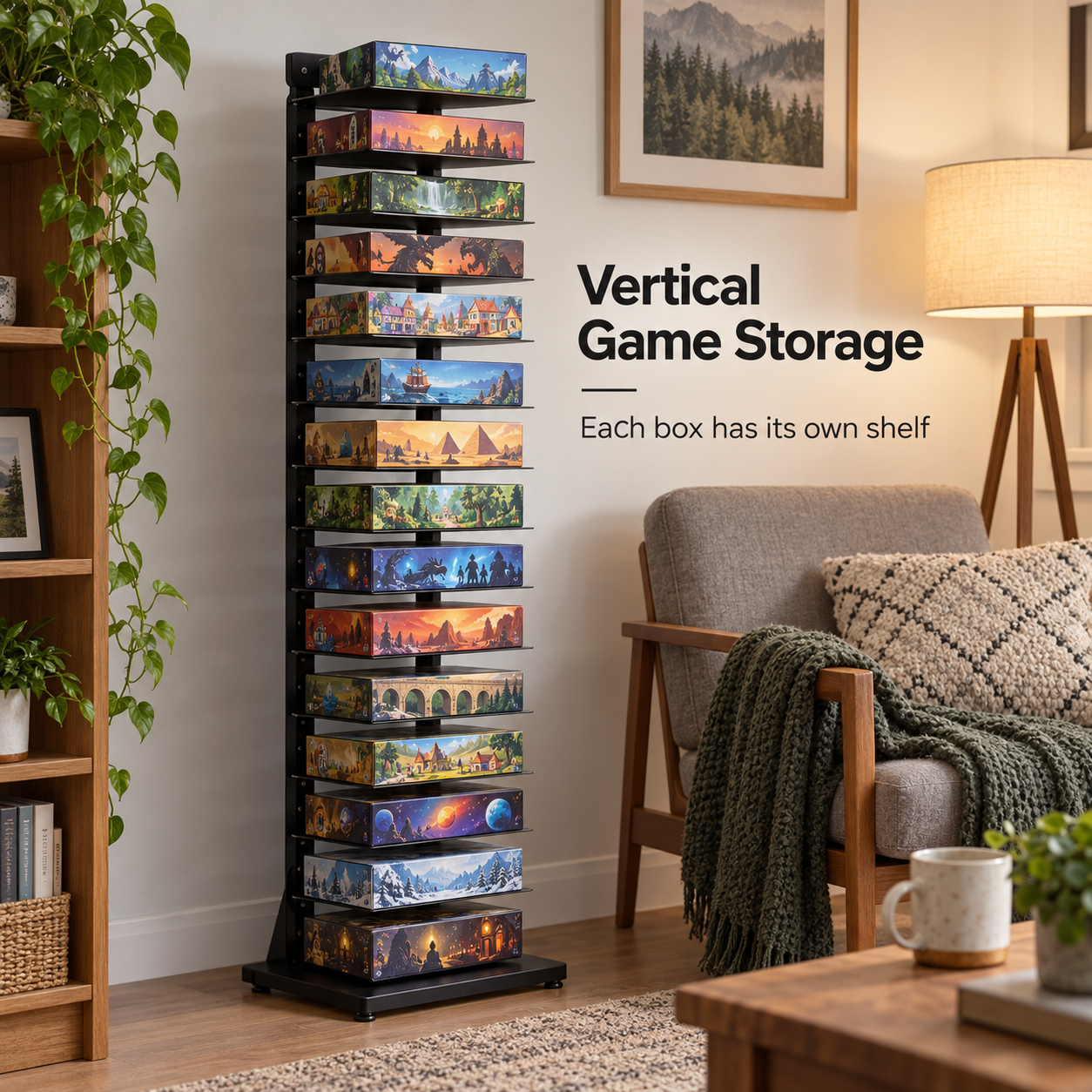 Adjustable Vertical Board Game Storage Tower