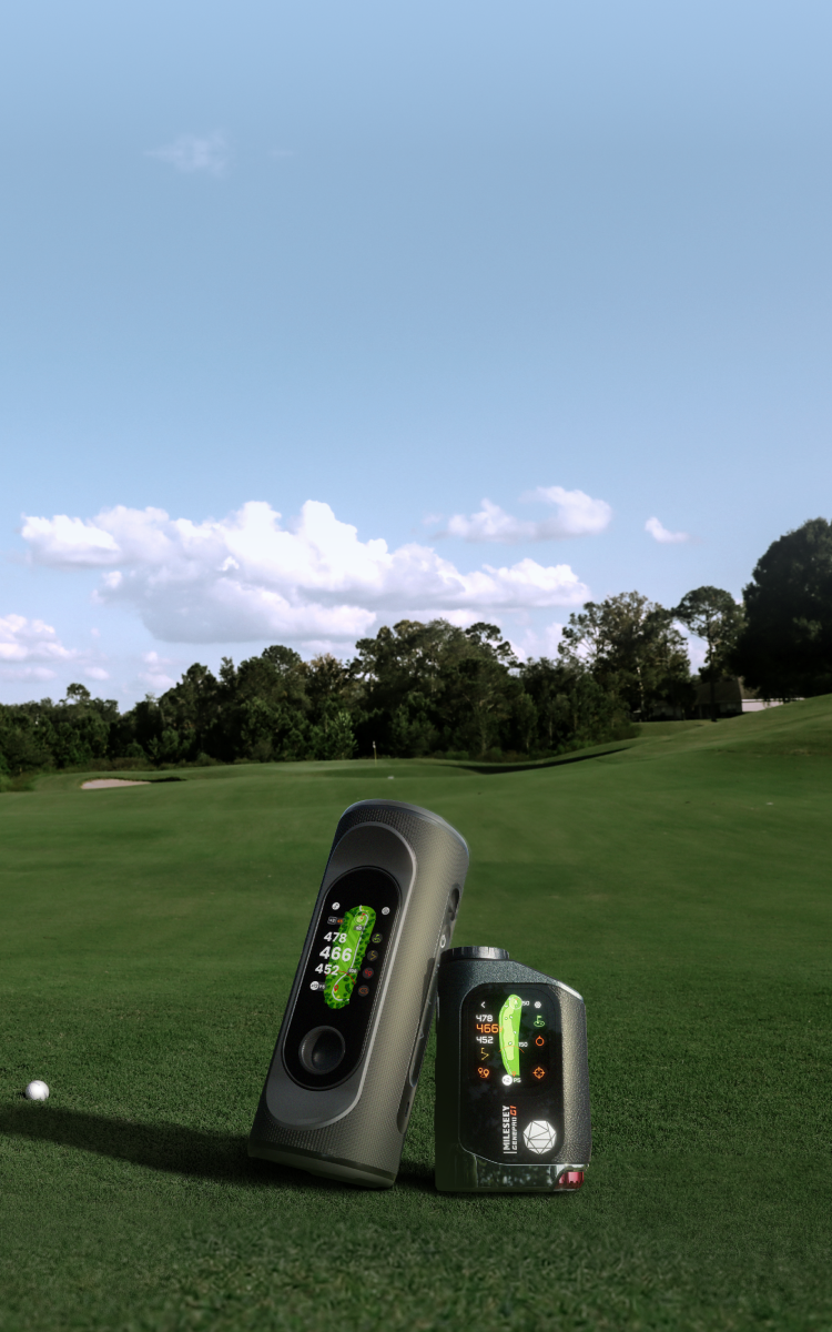 On the green lies the MILESEEY Hybrid GPS Golf Gear on display