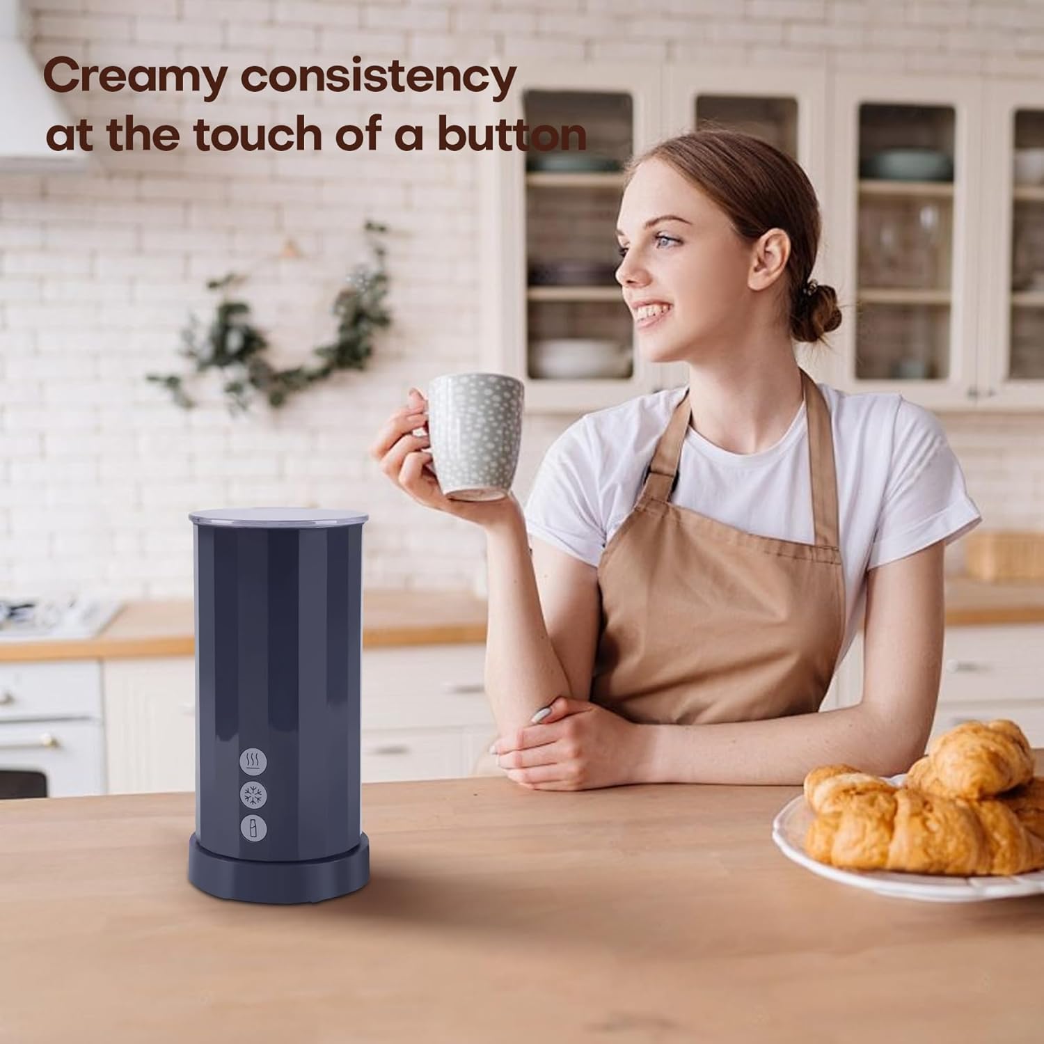 Trilamdyno Electric Milk Frother and Steamer, Roman Column, Blue