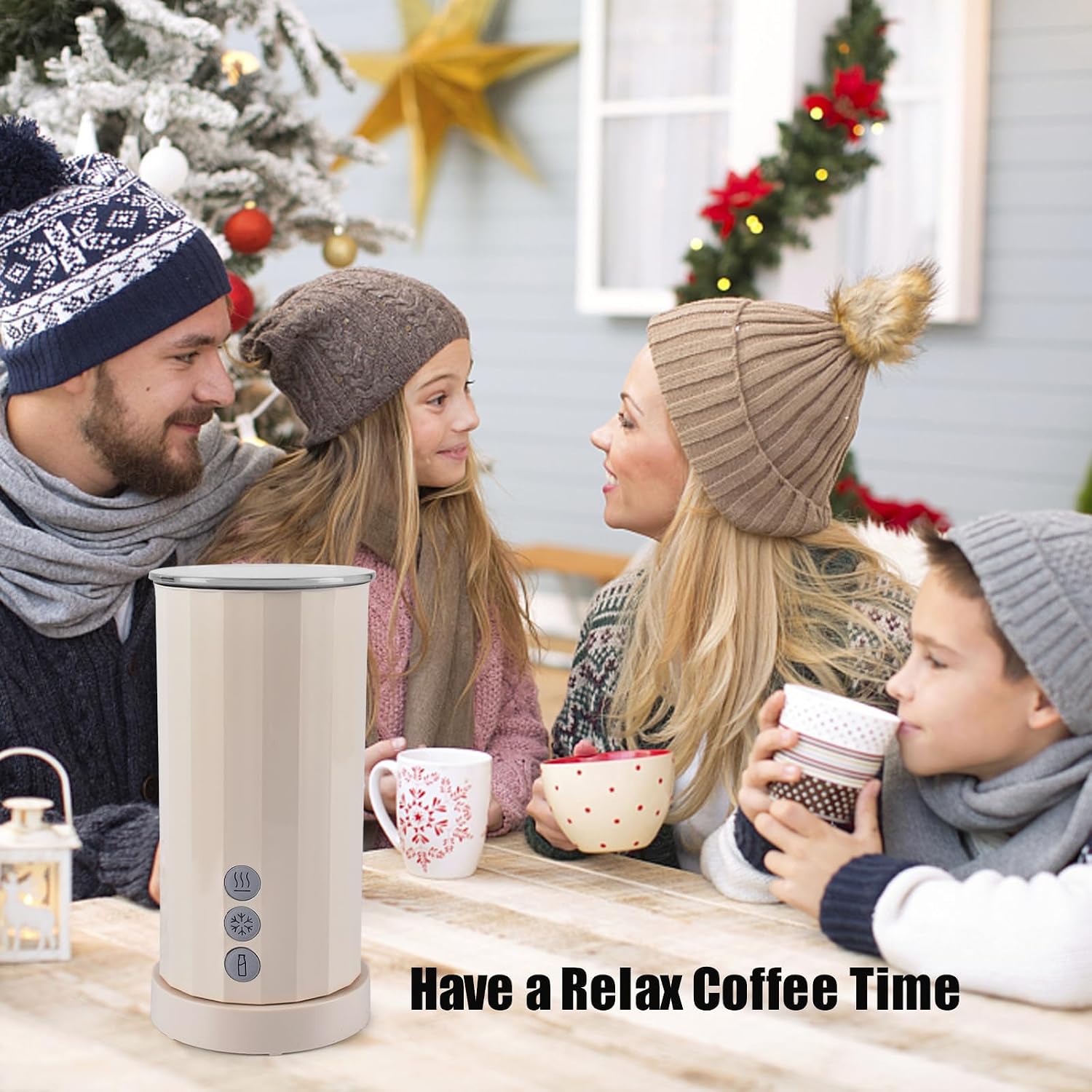 Trilamdyno Electric Milk Frother and Steamer, Roman Column, Cream