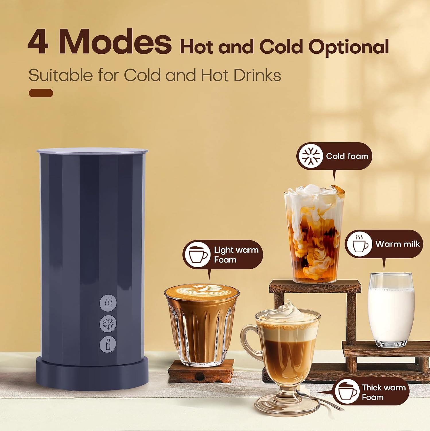 Trilamdyno Electric Milk Frother and Steamer, Roman Column, Blue