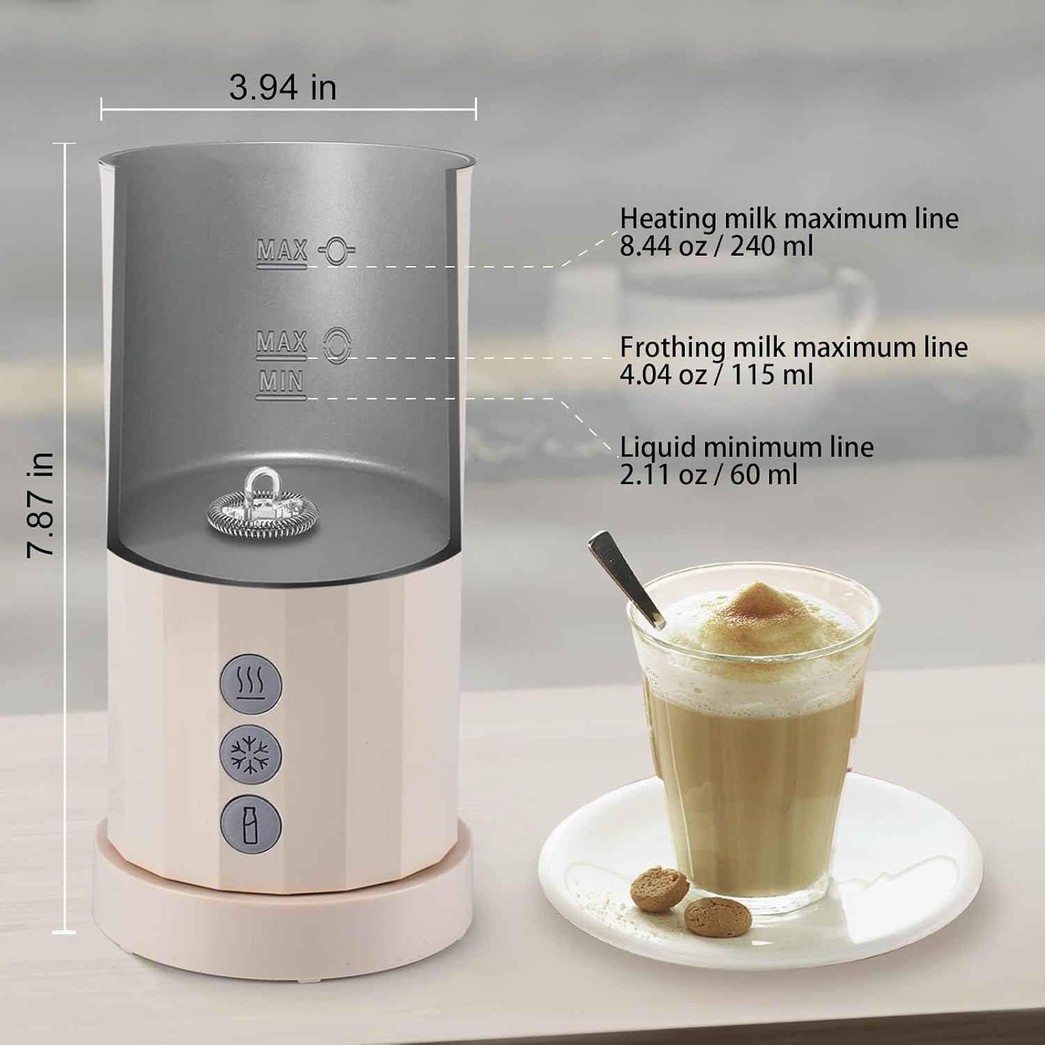 Trilamdyno Electric Milk Frother and Steamer, Roman Column, Cream