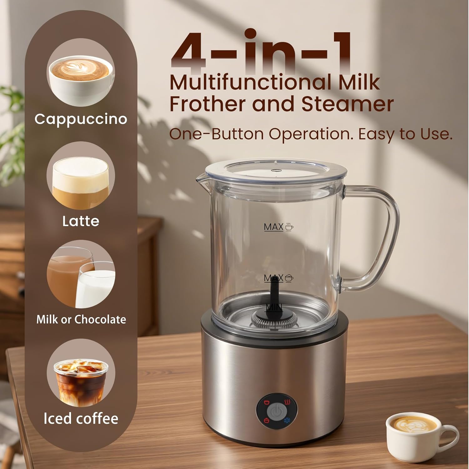 Trilamdyno Detachable Glass Jug Milk Frother