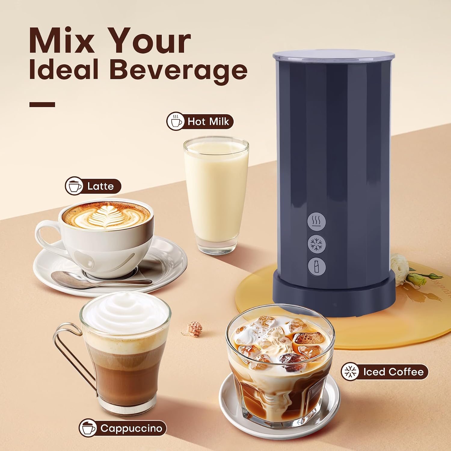 Trilamdyno Electric Milk Frother and Steamer, Roman Column, Blue
