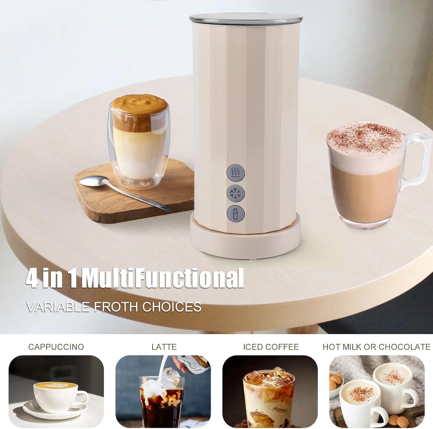 Trilamdyno Electric Milk Frother and Steamer, Roman Column, Cream