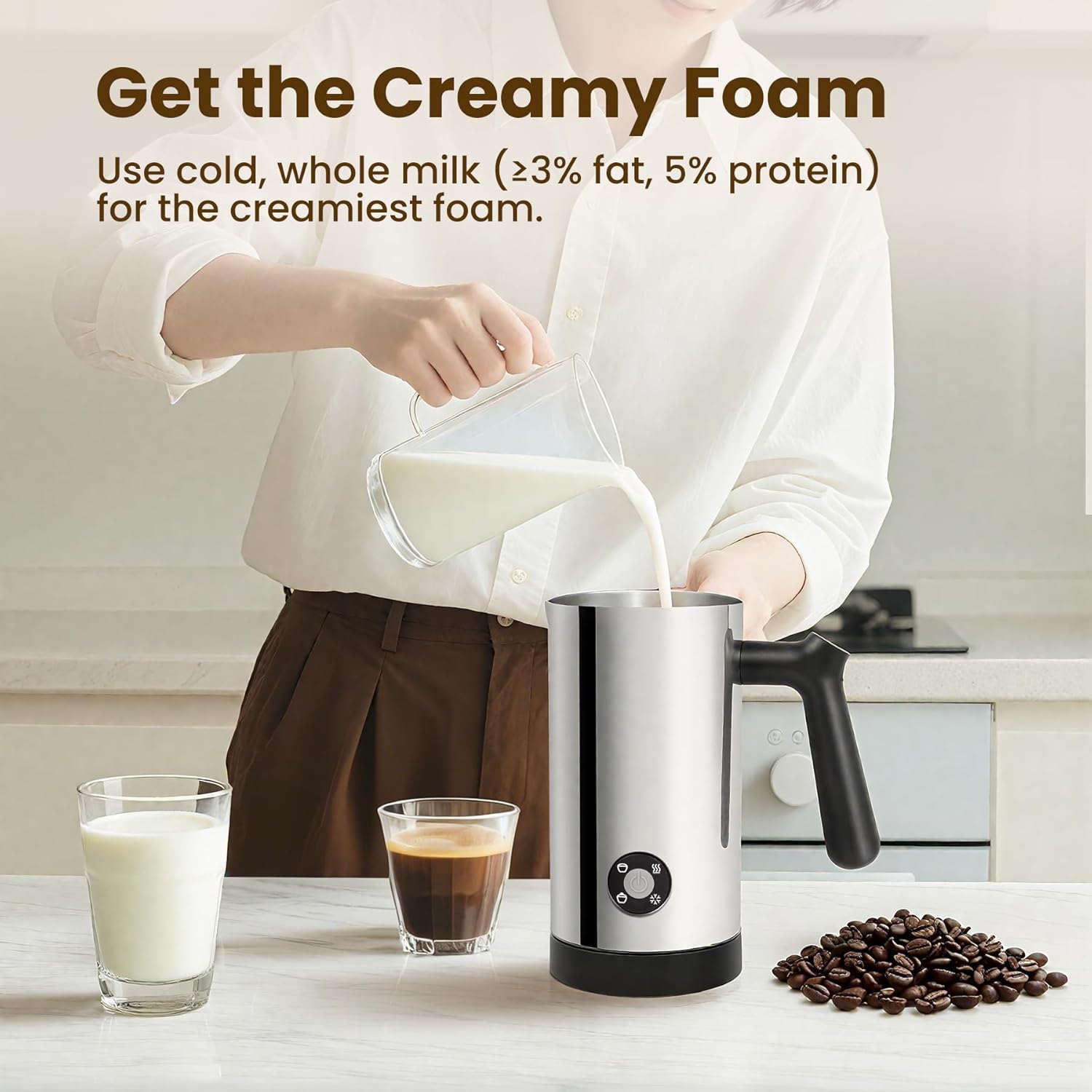 Trilamdyno Mirror Stainless Steel, Milk Frother and Steamer