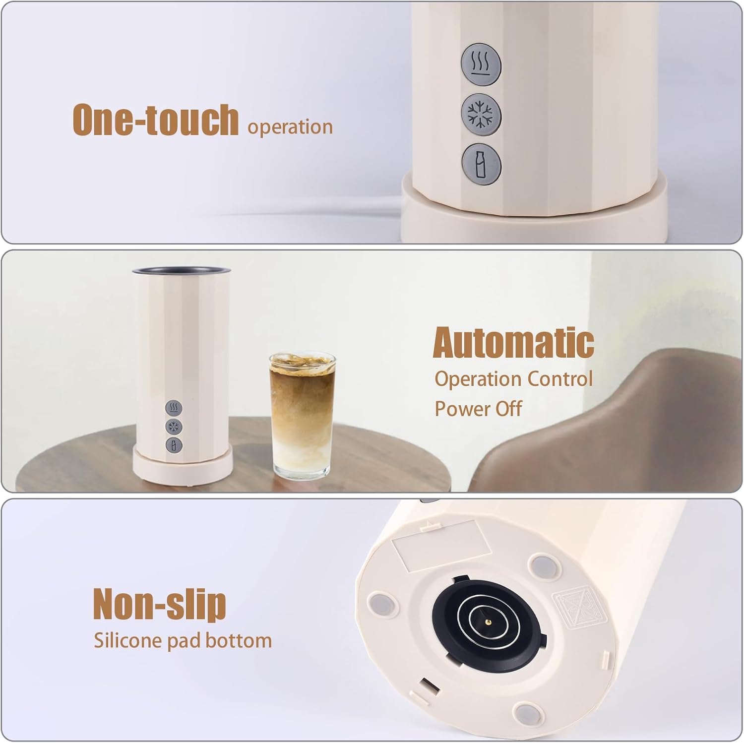 Trilamdyno Electric Milk Frother and Steamer, Roman Column, Cream