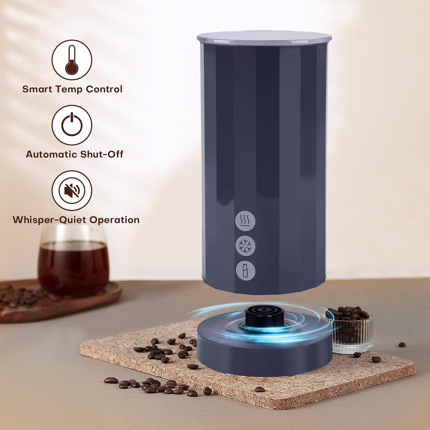 Trilamdyno Electric Milk Frother and Steamer, Roman Column, Blue