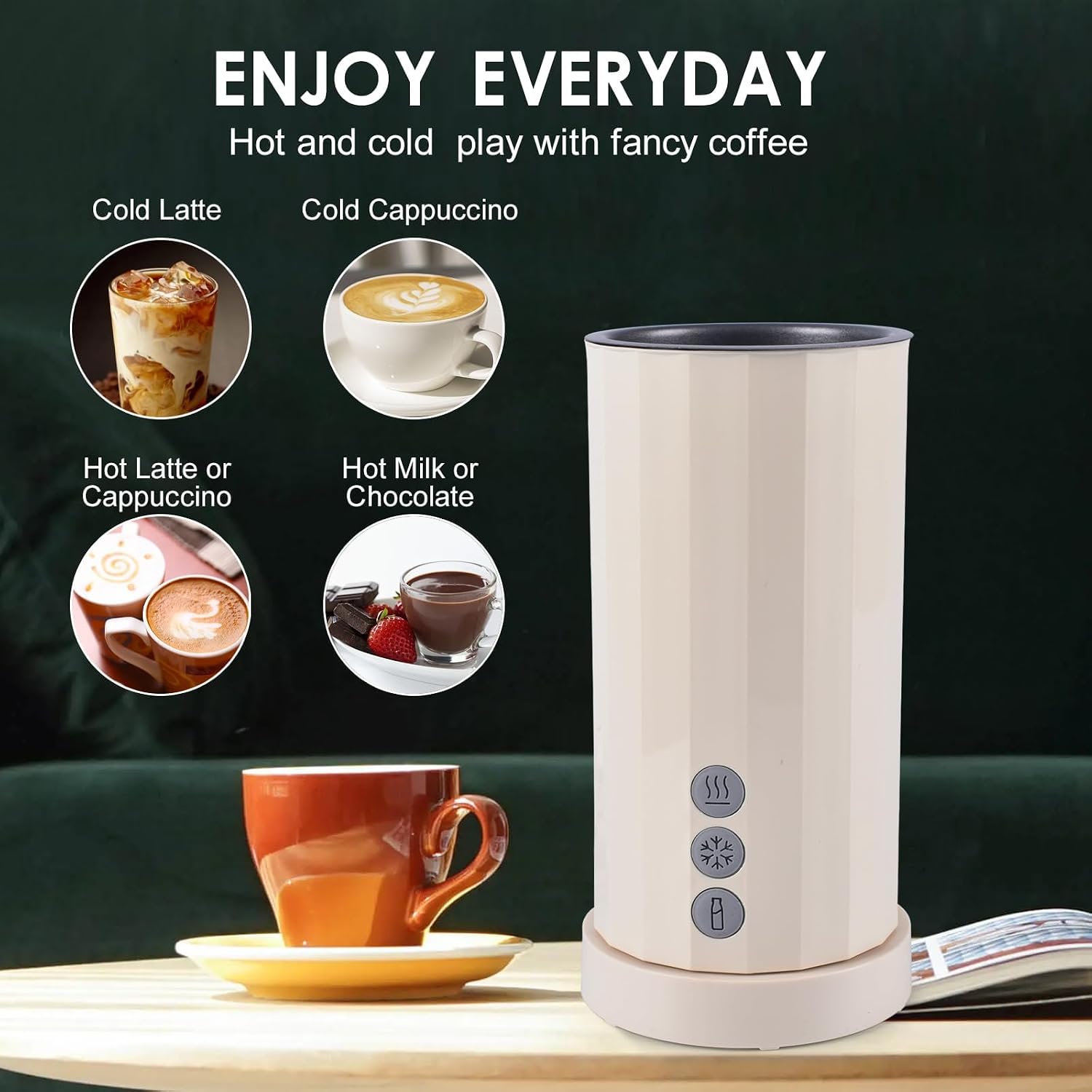 Trilamdyno Electric Milk Frother and Steamer, Roman Column, Cream