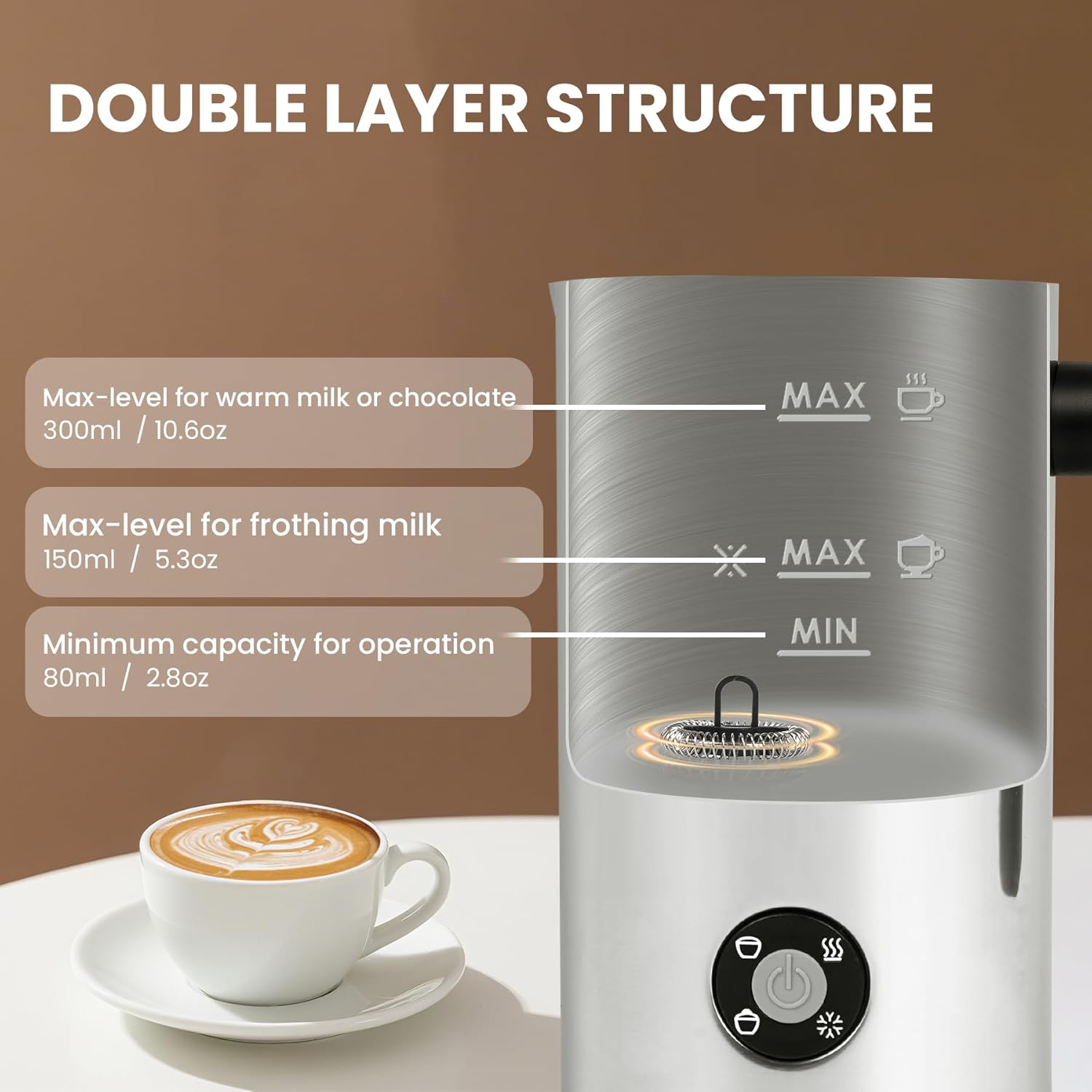Trilamdyno Mirror Stainless Steel, Milk Frother and Steamer
