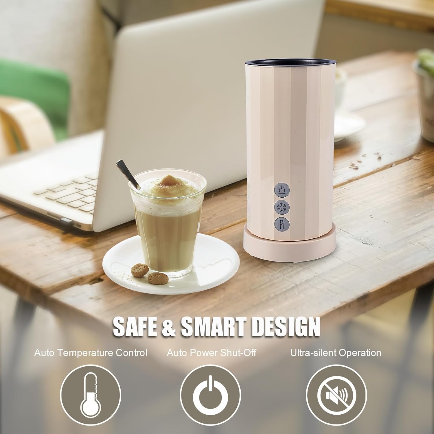 Trilamdyno Electric Milk Frother and Steamer, Roman Column, Cream