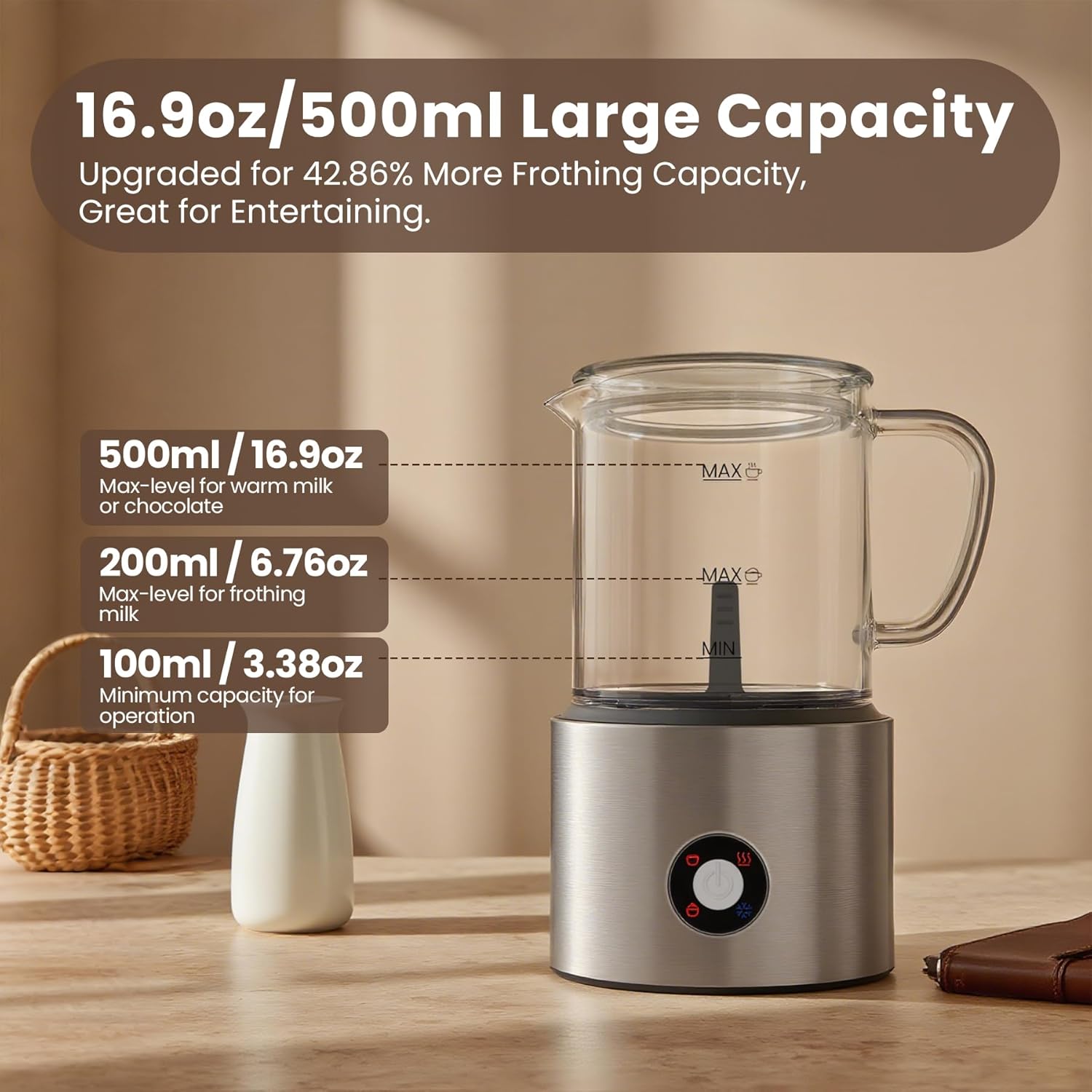Trilamdyno Detachable Glass Jug Milk Frother