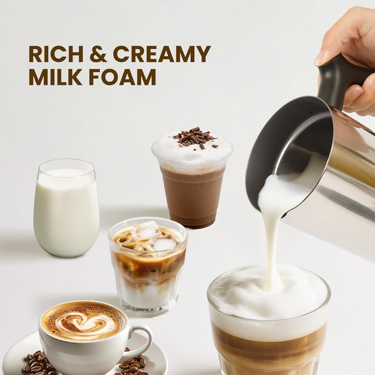 Trilamdyno Mirror Stainless Steel, Milk Frother and Steamer