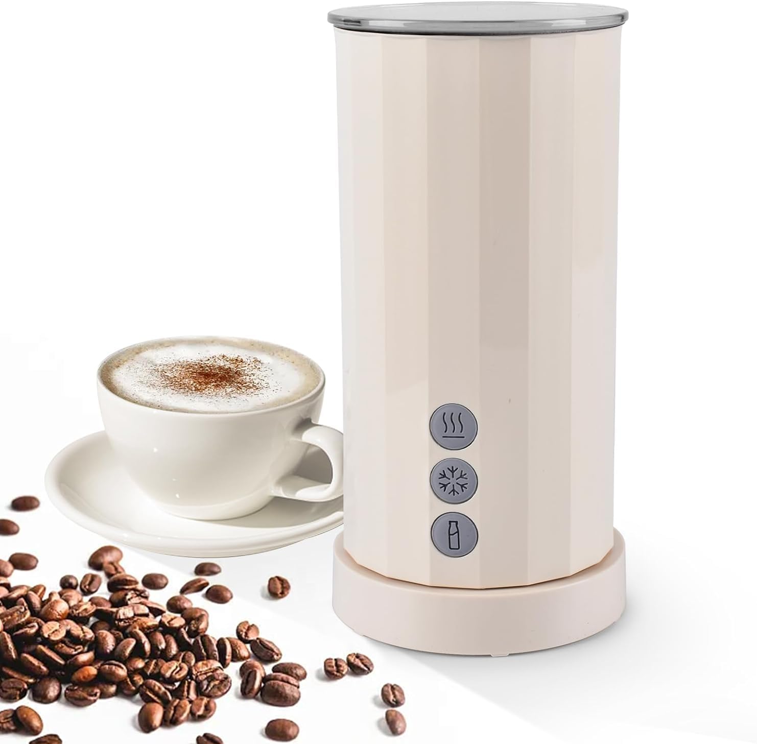 Trilamdyno Electric Milk Frother and Steamer, Roman Column, Cream