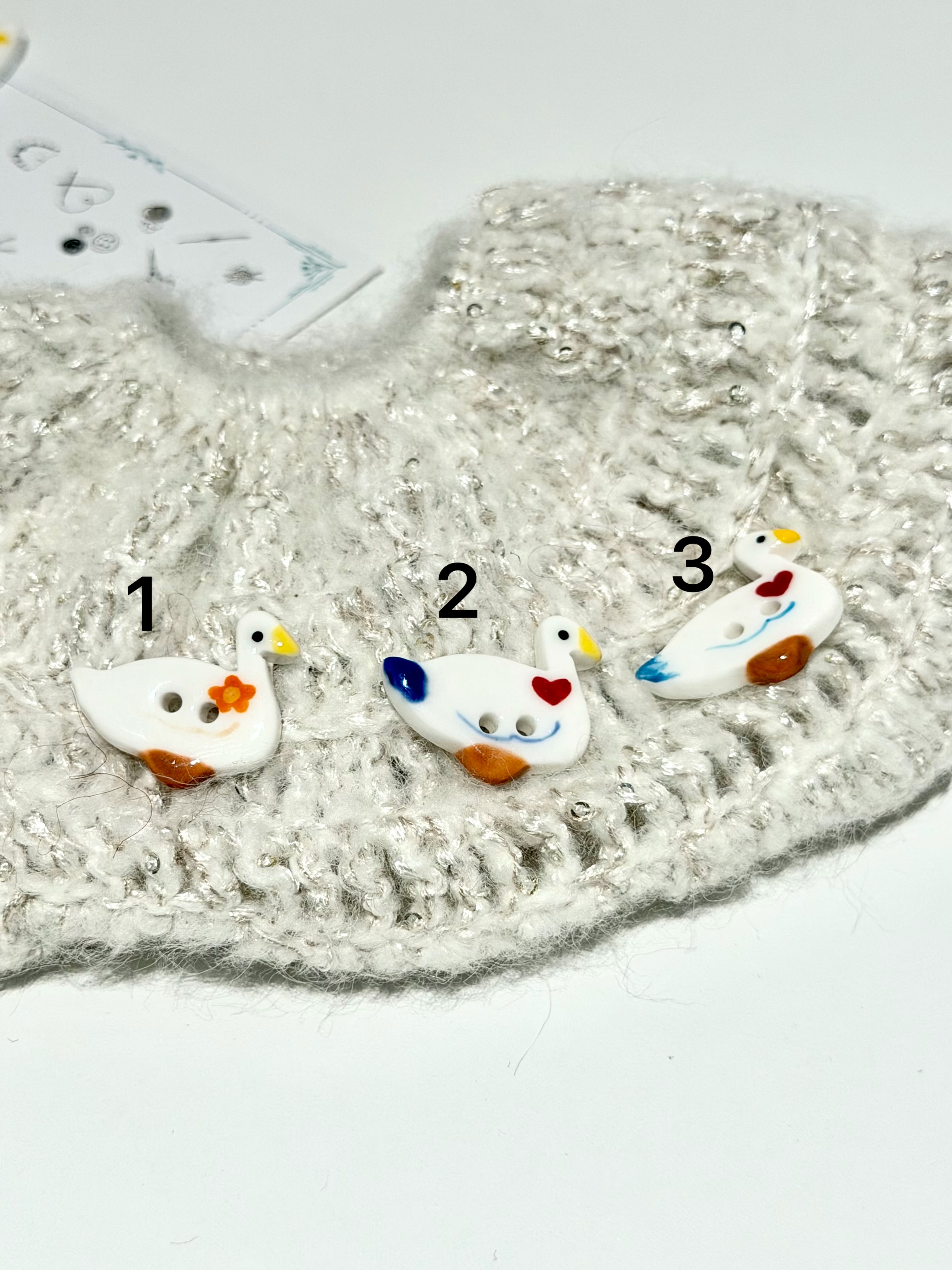 Hand Painted Duck Shaped Ceramic Buttons, Cute White Duck Decorative Buttons for Knitting, Crochet, Garment & DIY Crafts