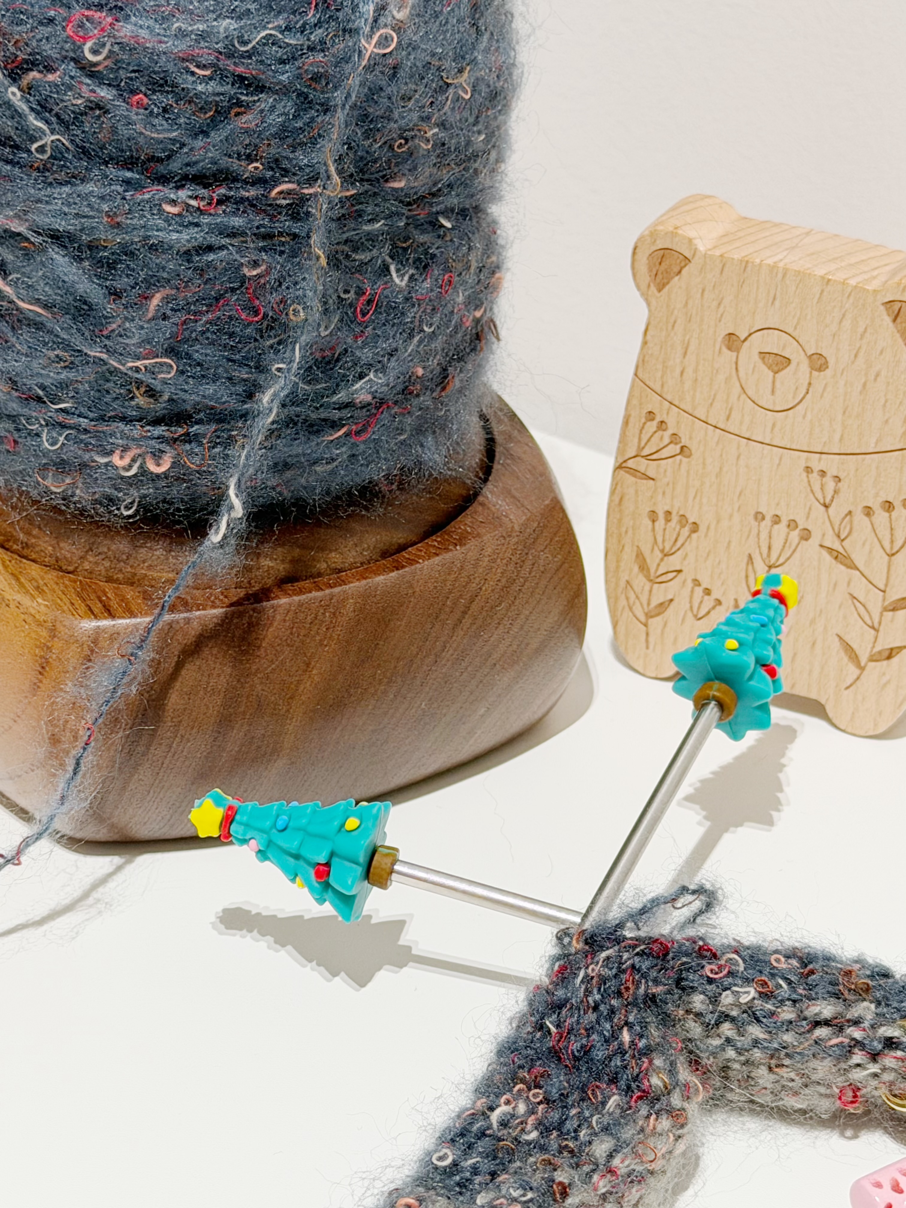 Christmas Tree Knitting Needle Stoppers, Cute Needle Point Protectors for Knitting Needles, Hand Knitting Accessorie