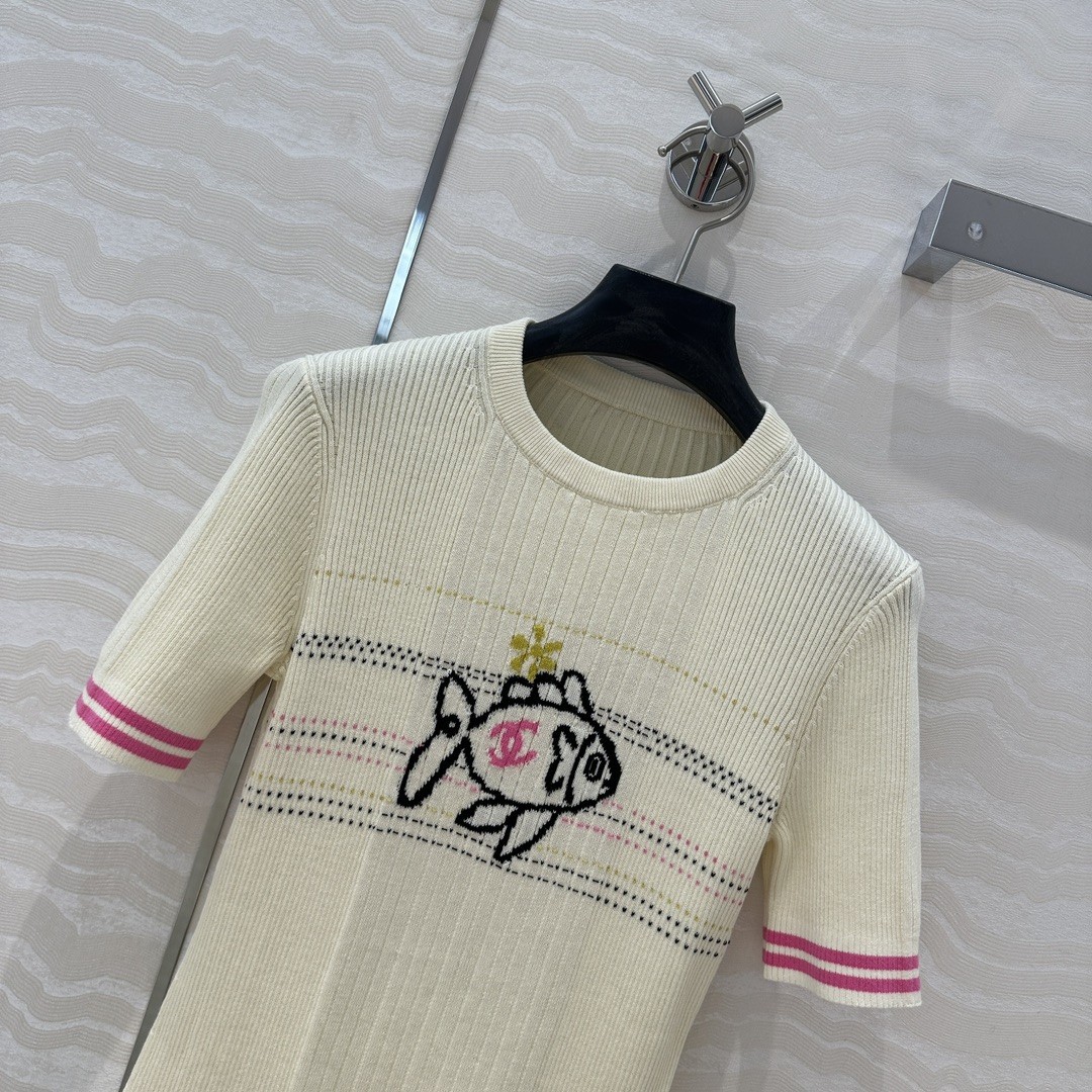CHNEL Little Fish Knit Embroidered Cami Tank Top