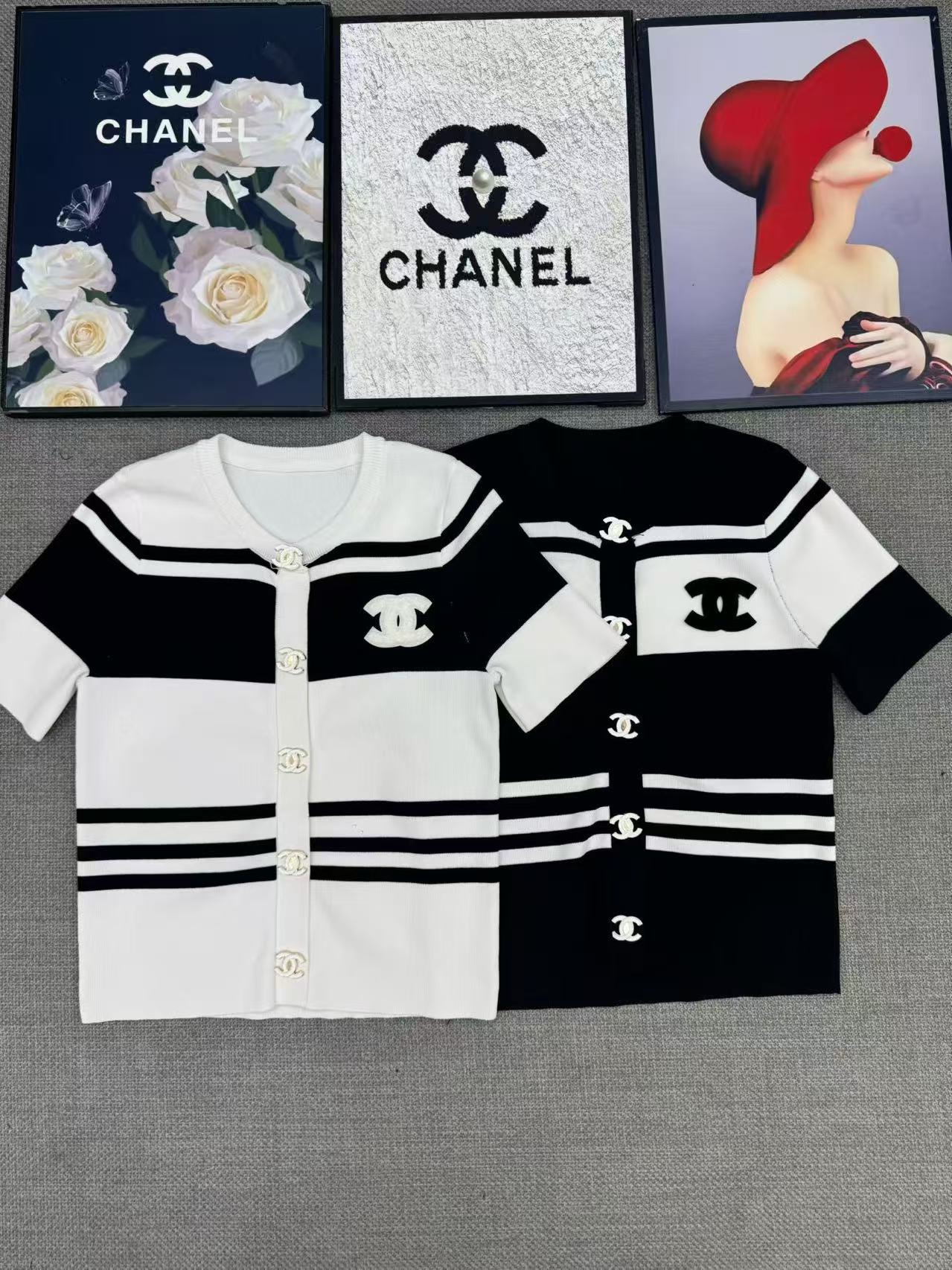 CC Striped Short-Sleeve Cardigan