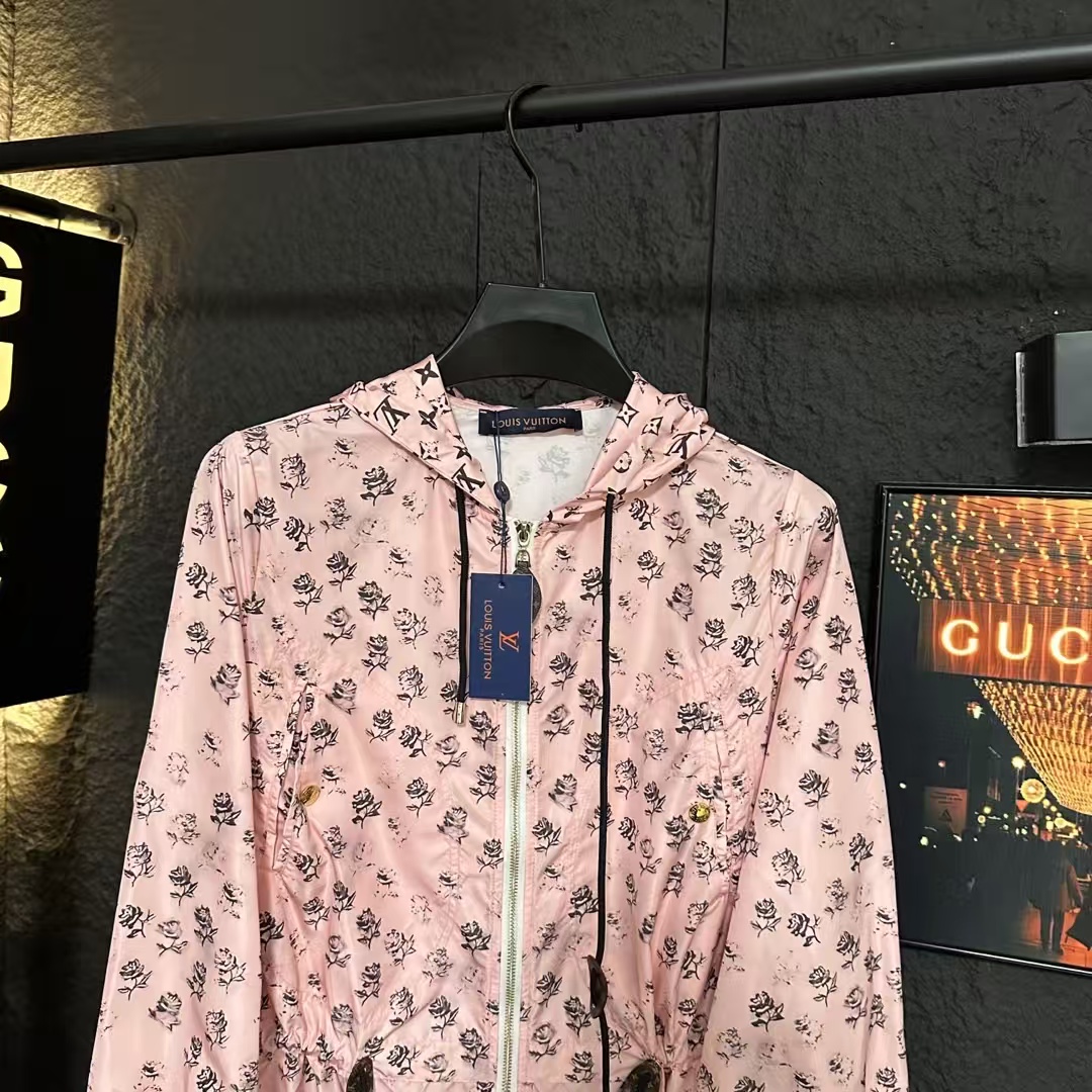 LV Rose Print Hooded Windbreaker Jacket