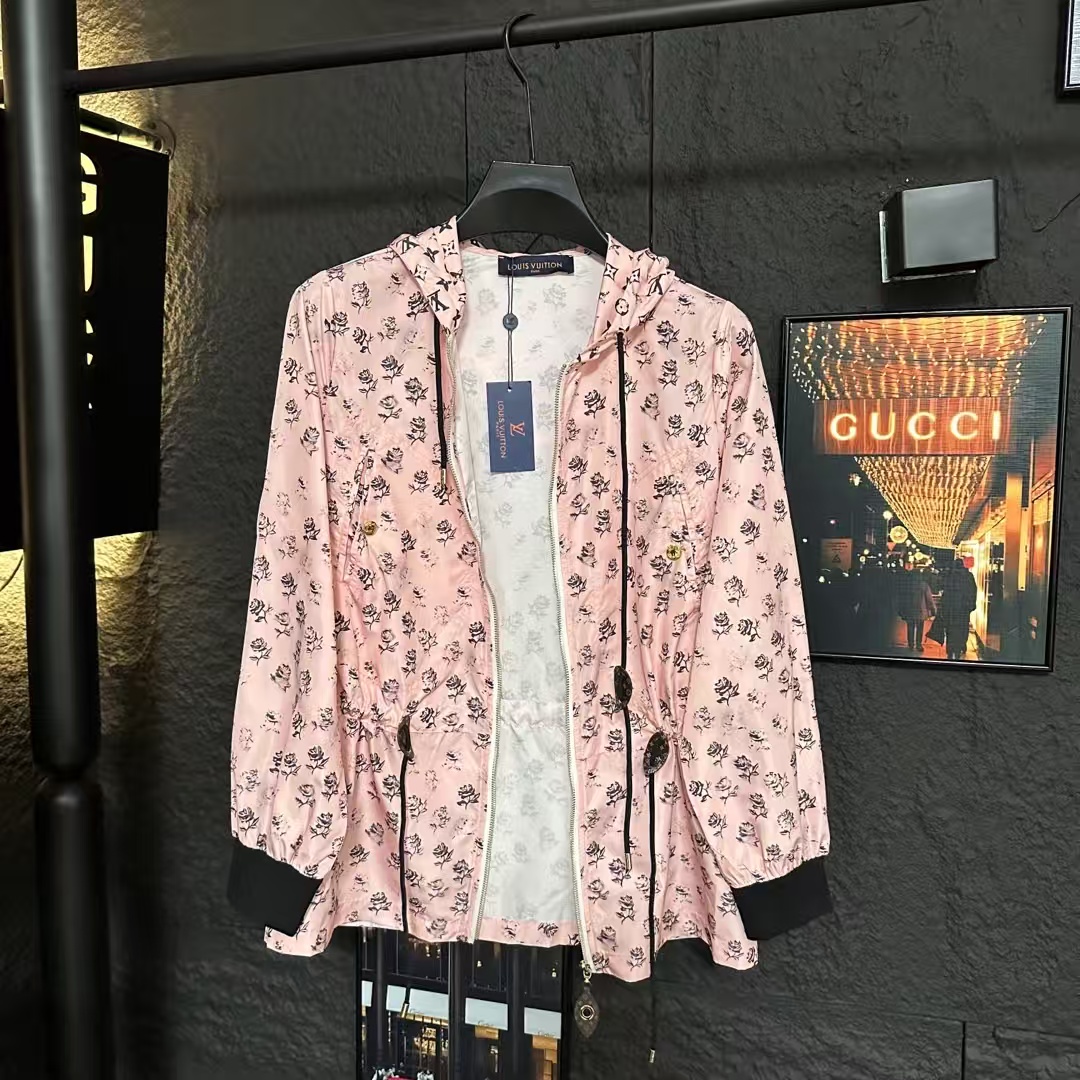 LV Rose Print Hooded Windbreaker Jacket