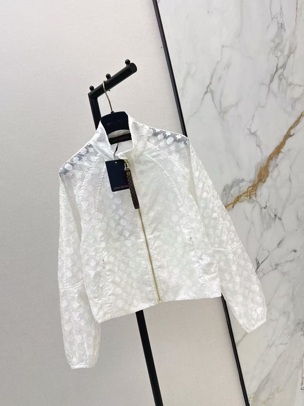 LV Elegant Floral Lace Zip - Up Jacket