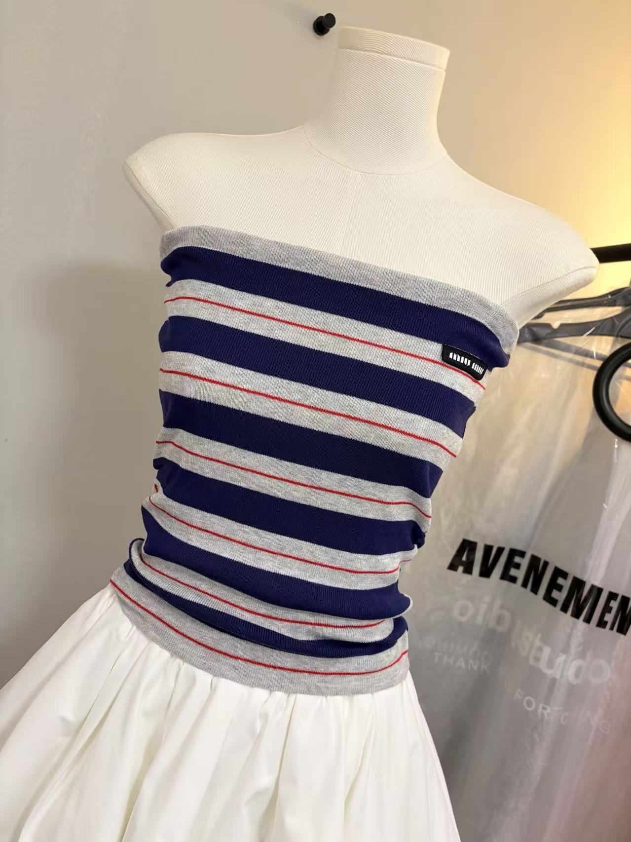MIU Color - Block Striped Strapless Knit Vest.
