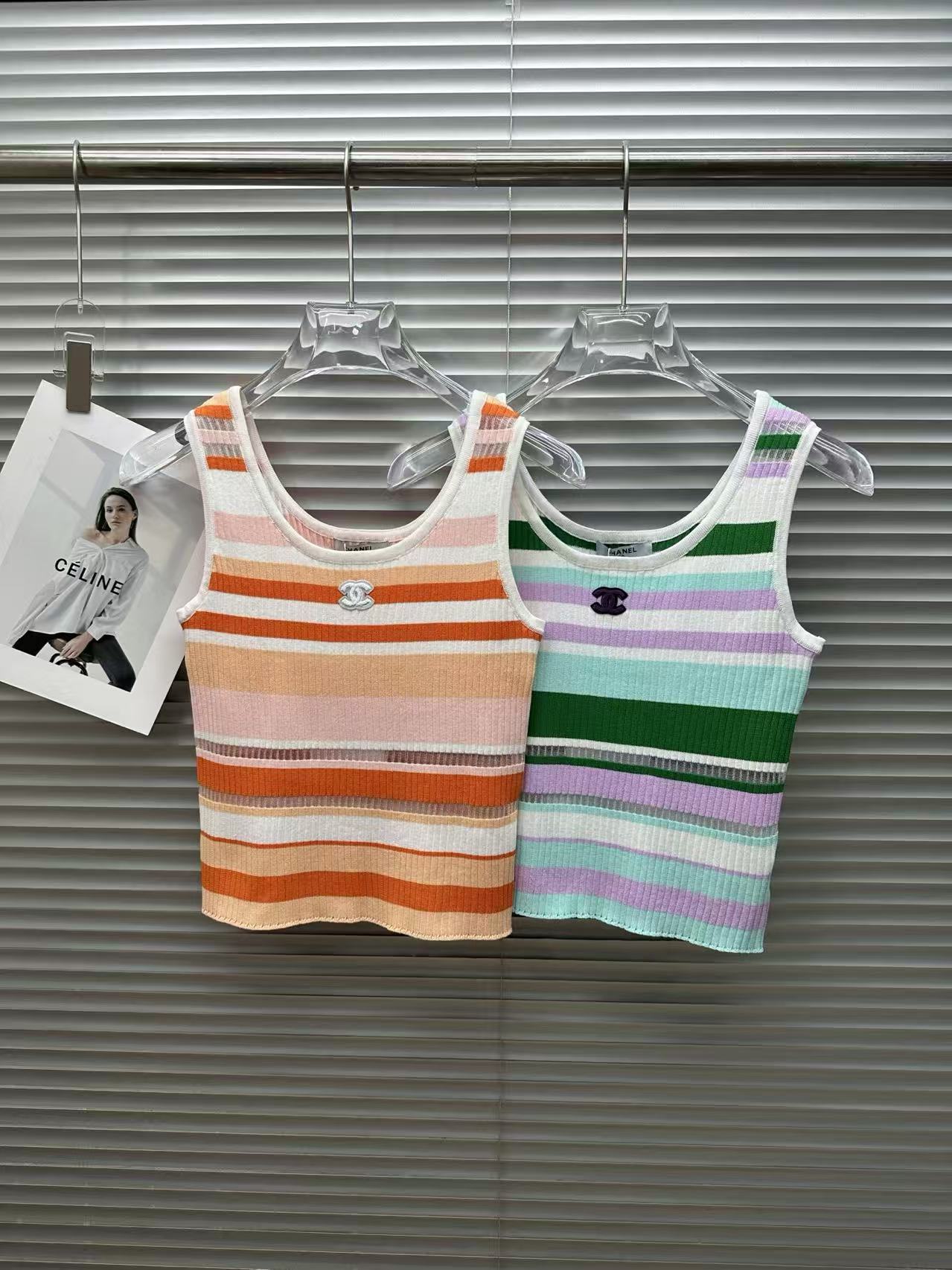 CC Color-Block Striped Double-C Logo Knit Vest