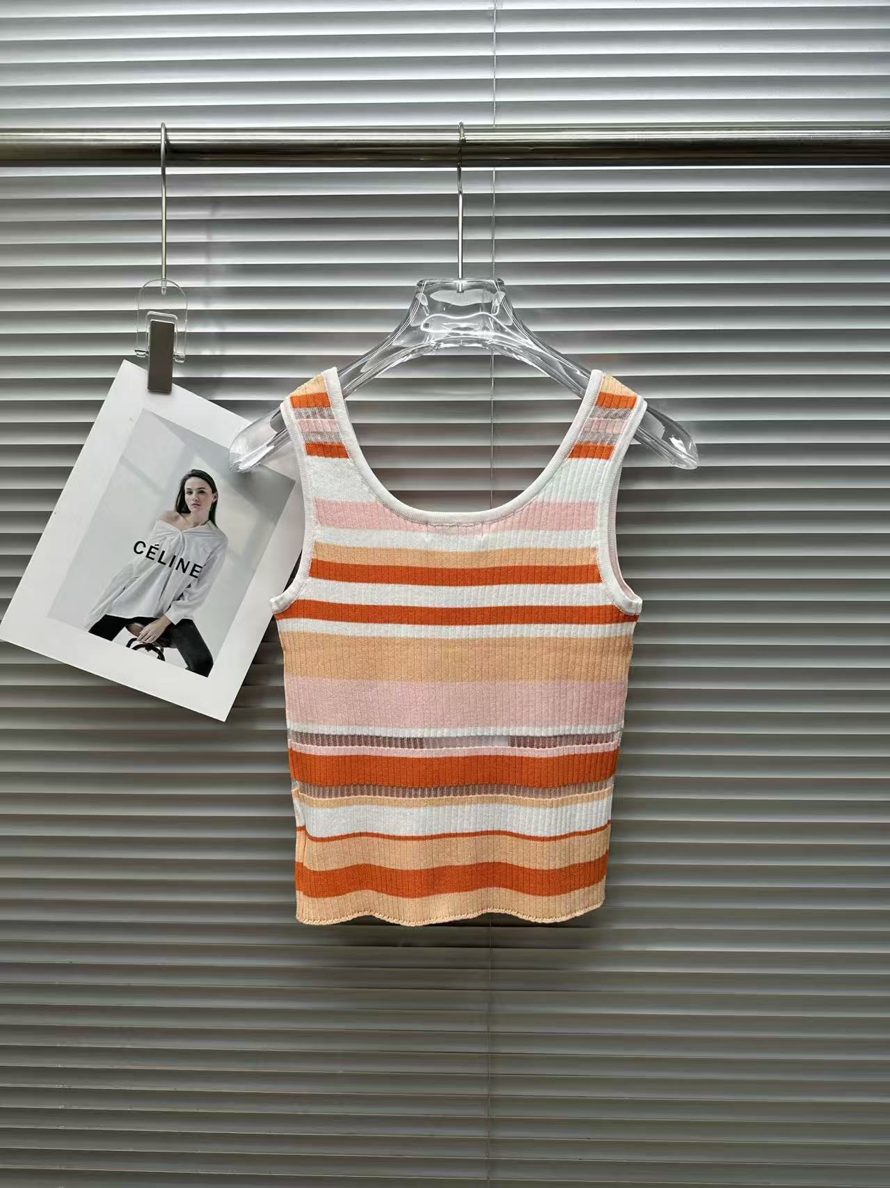 CC Color-Block Striped Double-C Logo Knit Vest