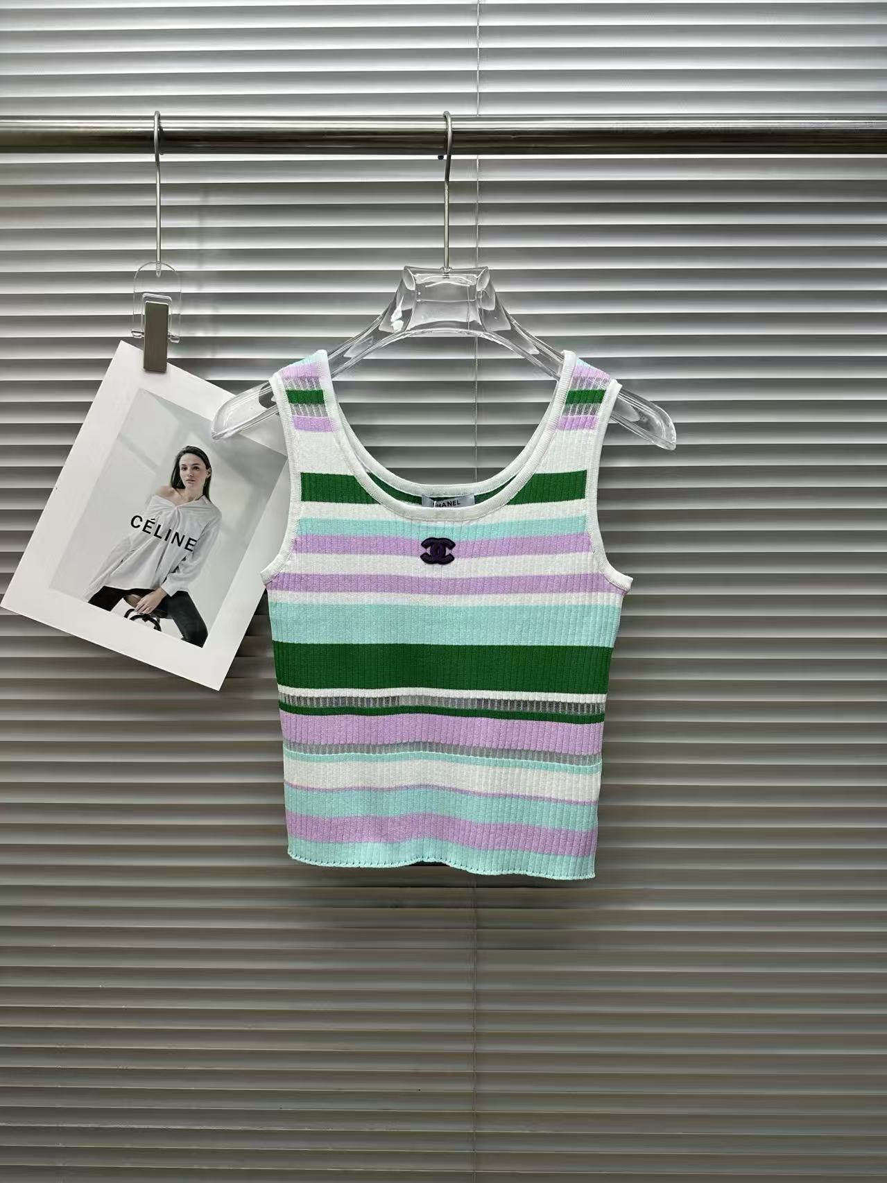 CC Color-Block Striped Double-C Logo Knit Vest