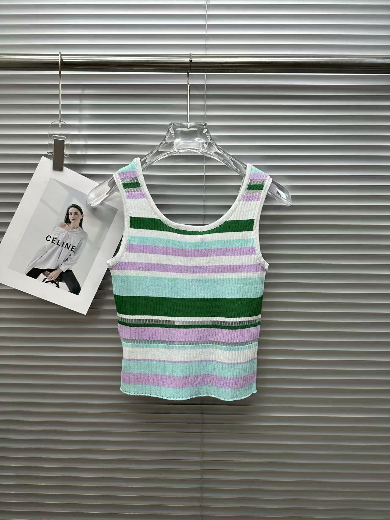 CC Color-Block Striped Double-C Logo Knit Vest